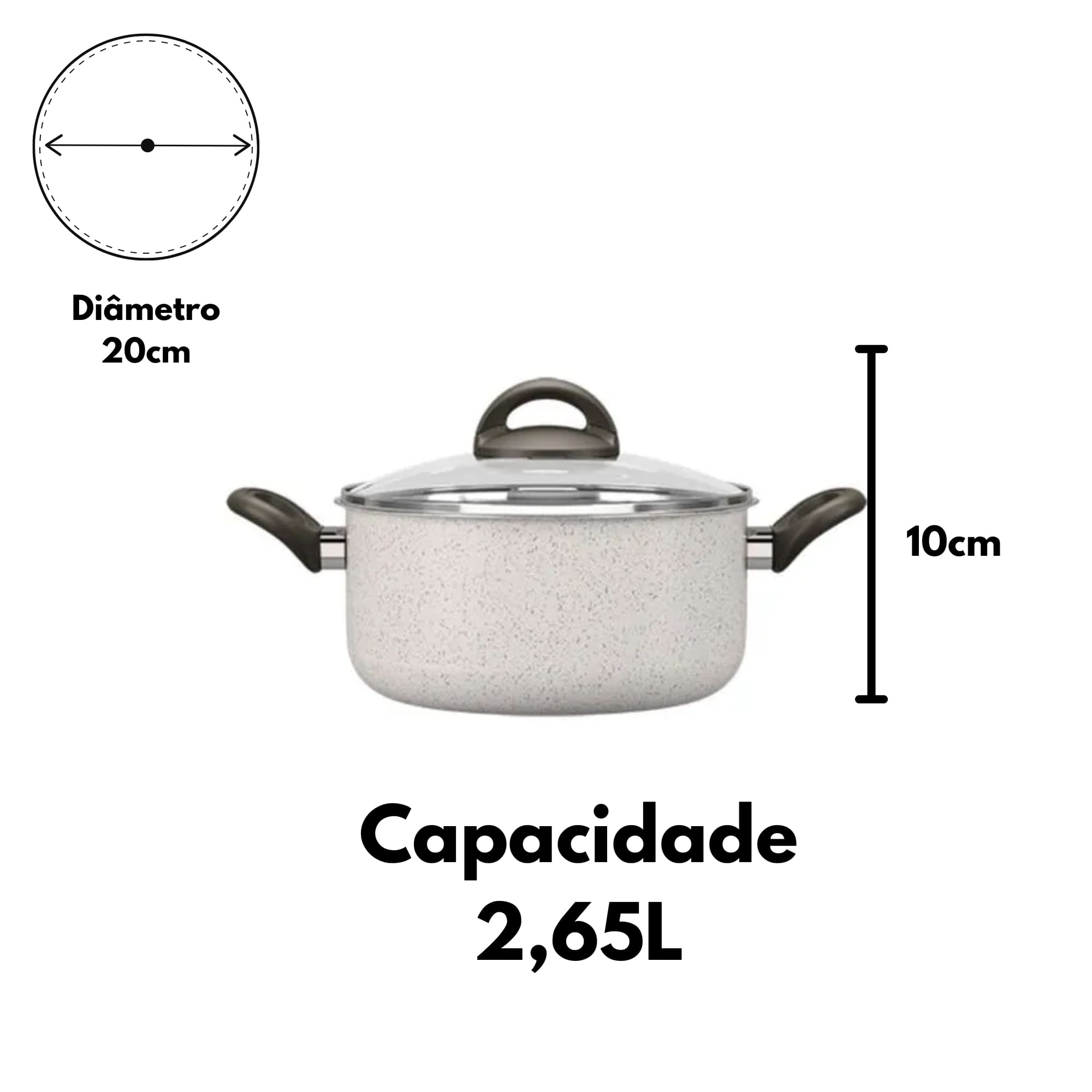 Caçarola com Tampa 20cm 2,65L Antiaderente Ceramic Life Vanilla Suprema Brinox - 7244/363 (N/A)