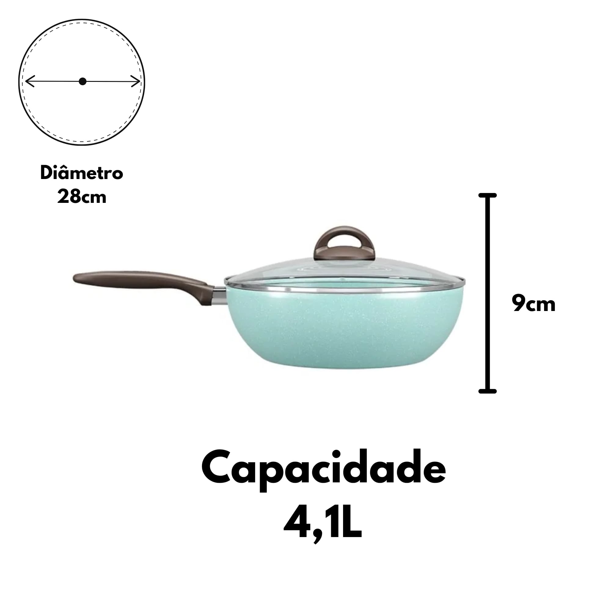 Panela Wok com Tampa 28cm Revestimento Antiaderente Verde Ceramic Life Suprema Brinox - 7245/374 (N/A)