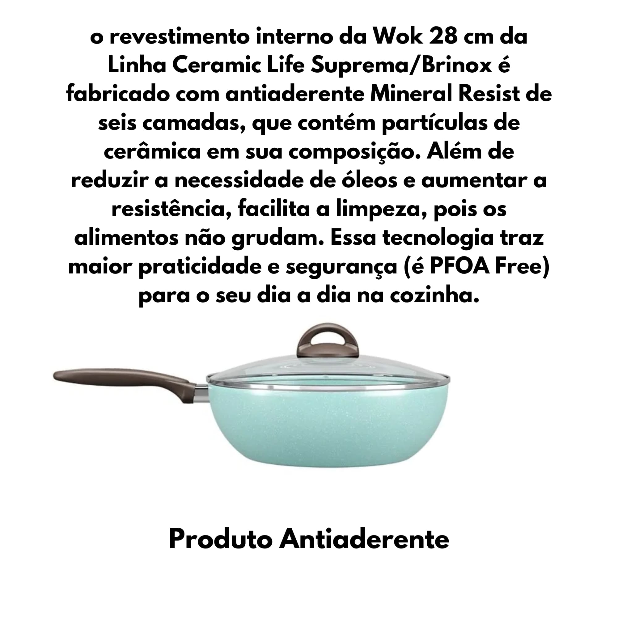 Panela Wok com Tampa 28cm Revestimento Antiaderente Verde Ceramic Life Suprema Brinox - 7245/374 (N/A)