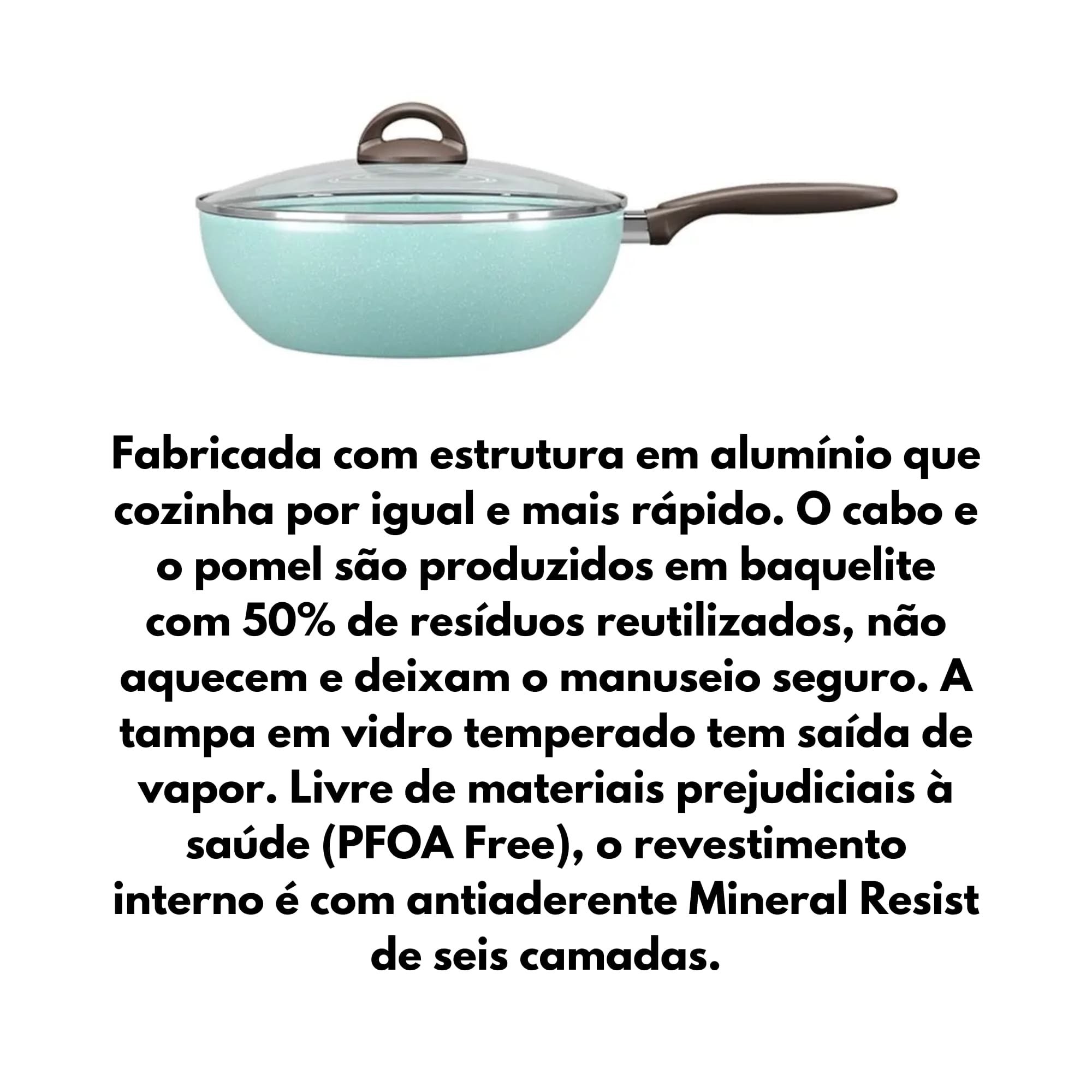 Panela Wok com Tampa 28cm Revestimento Antiaderente Verde Ceramic Life Suprema Brinox - 7245/374 (N/A)