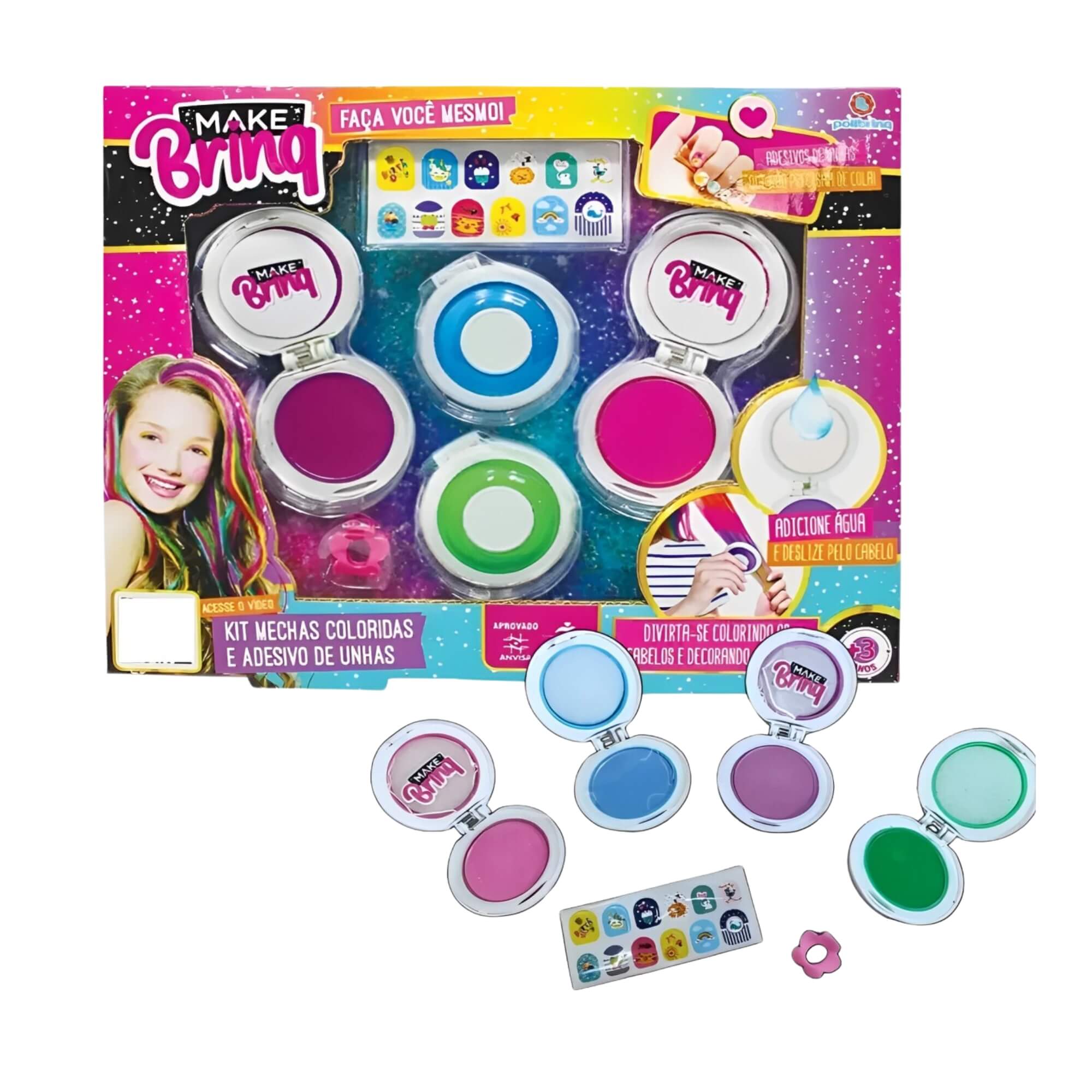 Brinquedo Kit Beleza Make Infantil Mechas Coloridas Polibrinq - MK49
