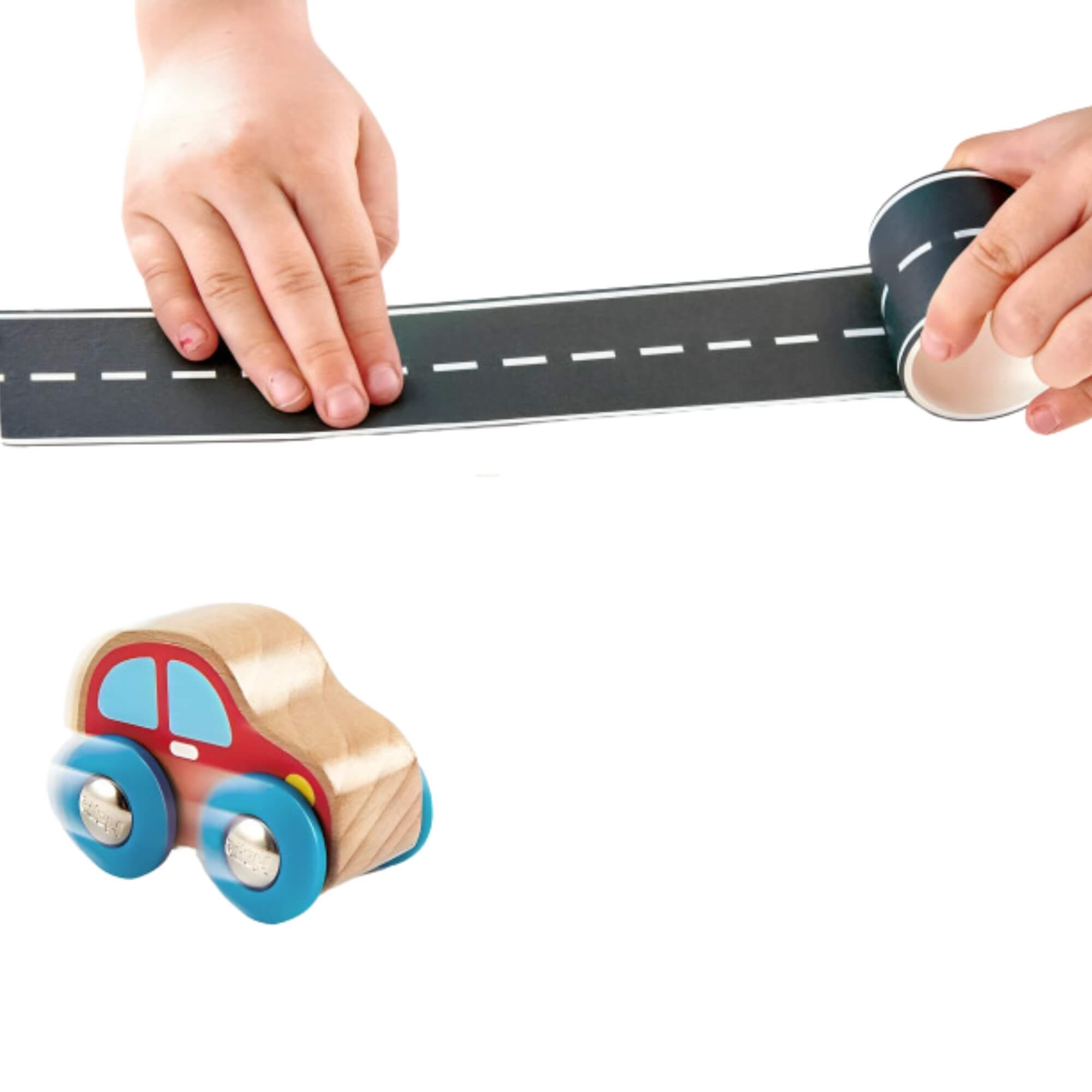 Brinquedo Infantil Carrinho de Madeira com Pista em Fita Adesiva Xalingo - 67743
