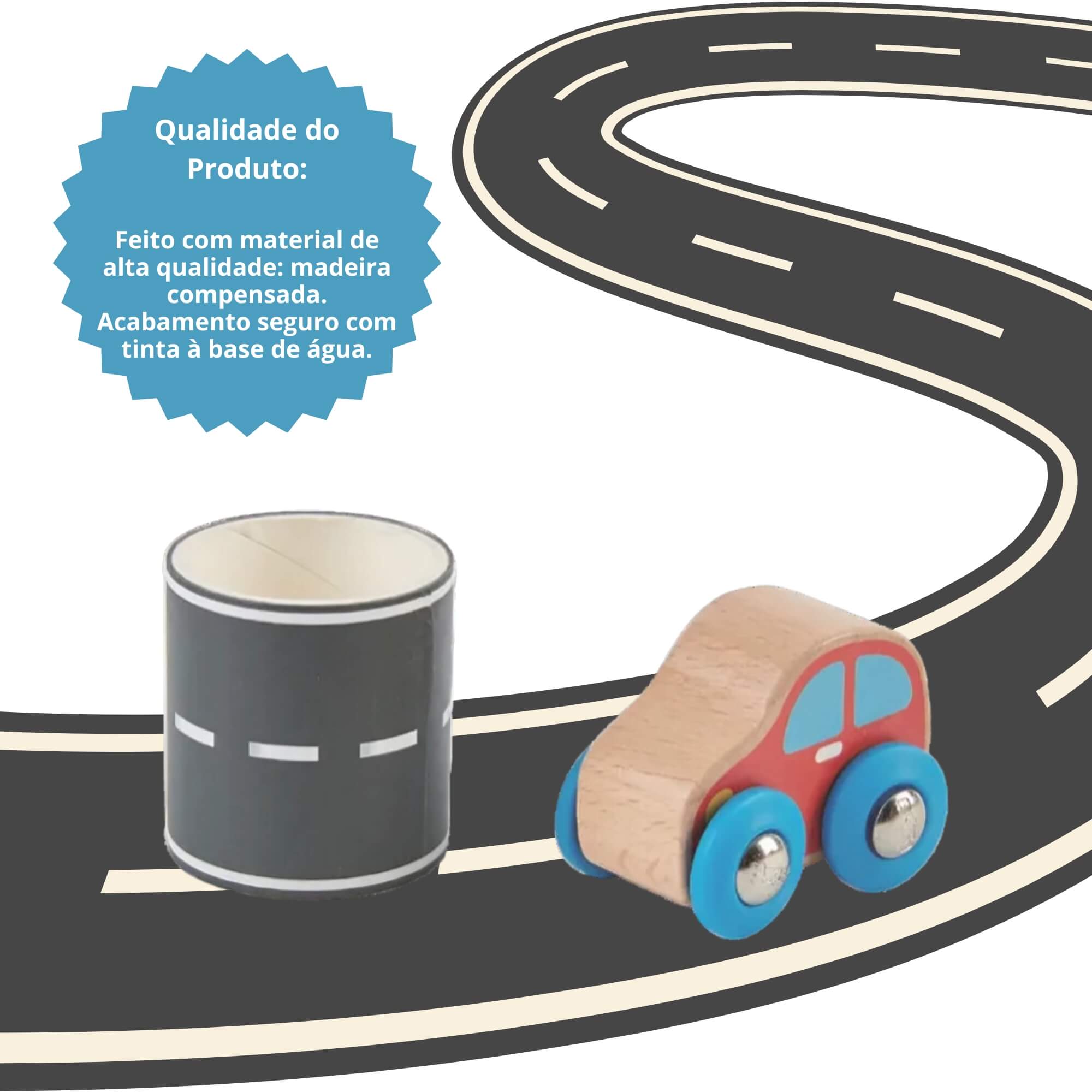 Brinquedo Infantil Carrinho de Madeira com Pista em Fita Adesiva Xalingo - 67743