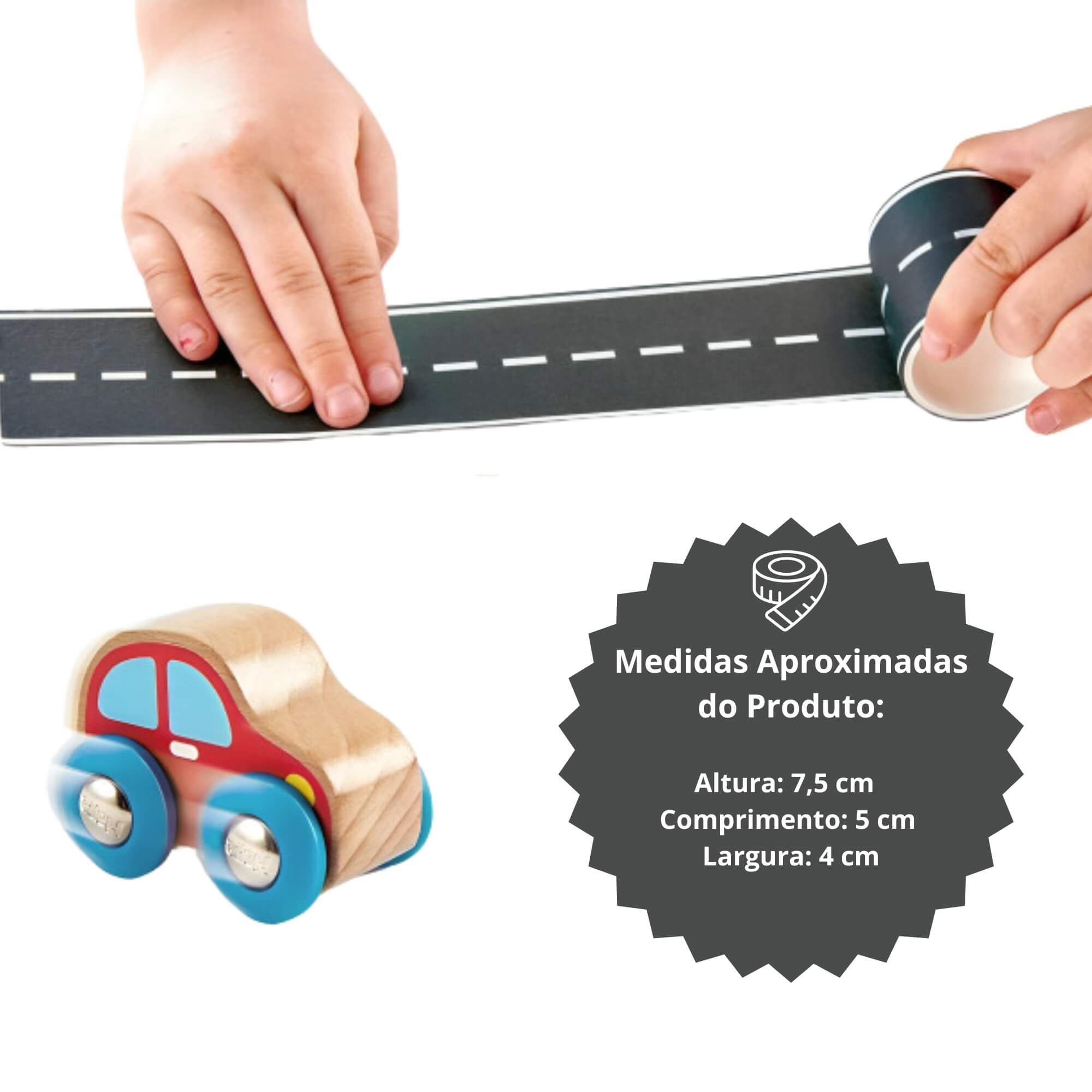 Brinquedo Infantil Carrinho de Madeira com Pista em Fita Adesiva Xalingo - 67743