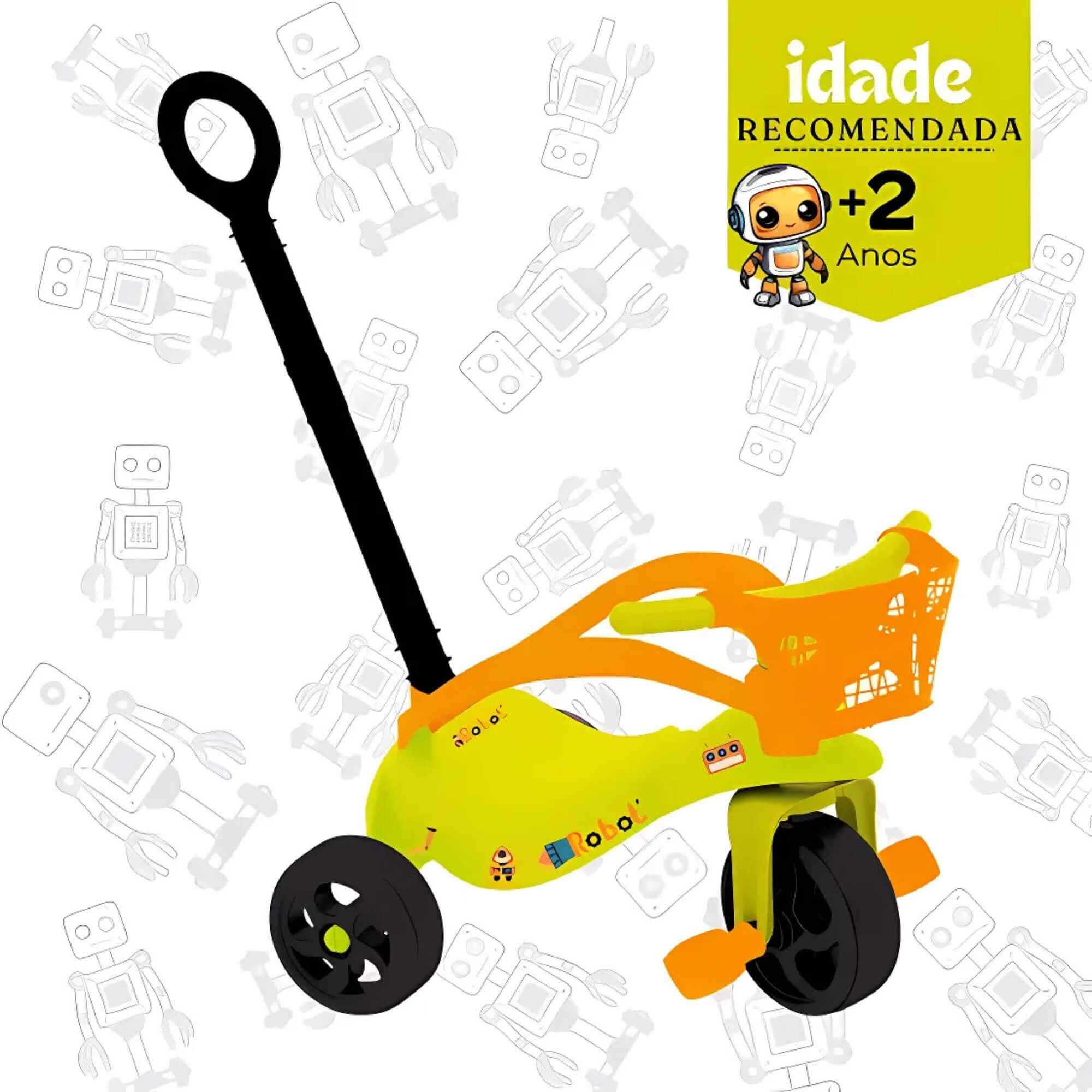 Triciclo Infantil Robot com Empurrador, Proteção e Cestinha Xalingo - 10899