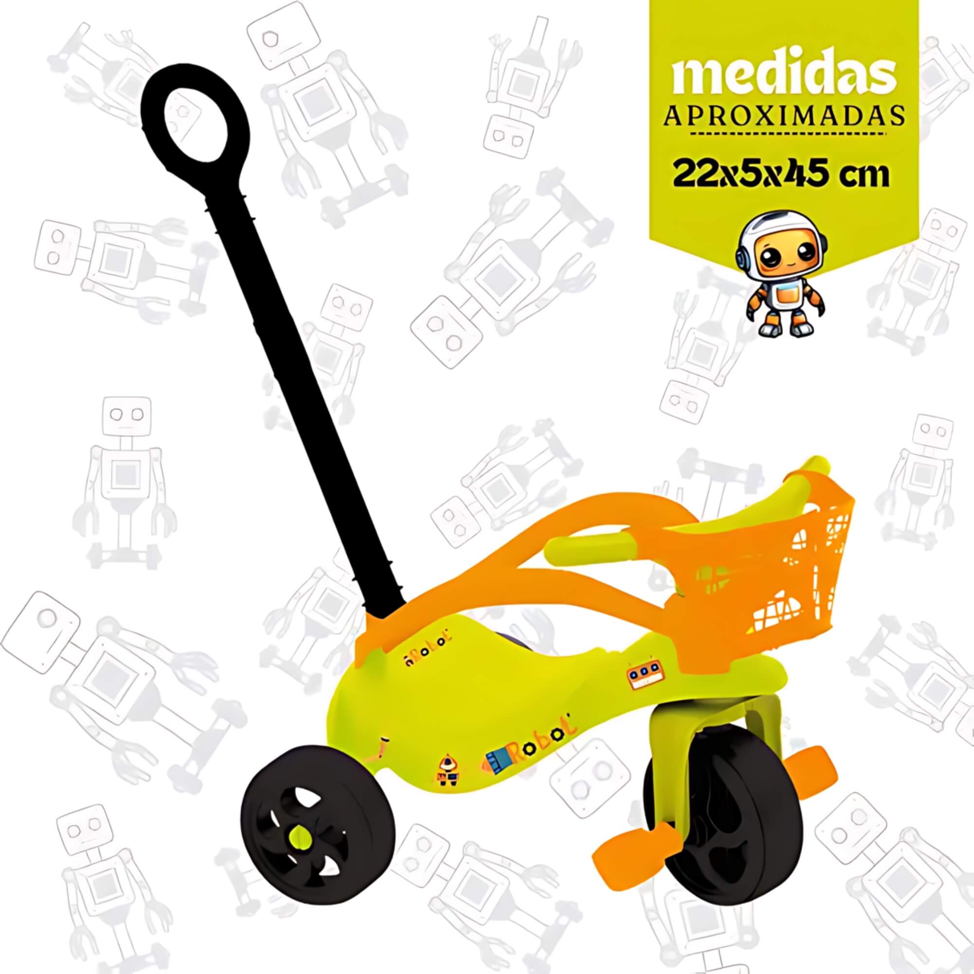 Triciclo Infantil Robot com Empurrador, Proteção e Cestinha Xalingo - 10899
