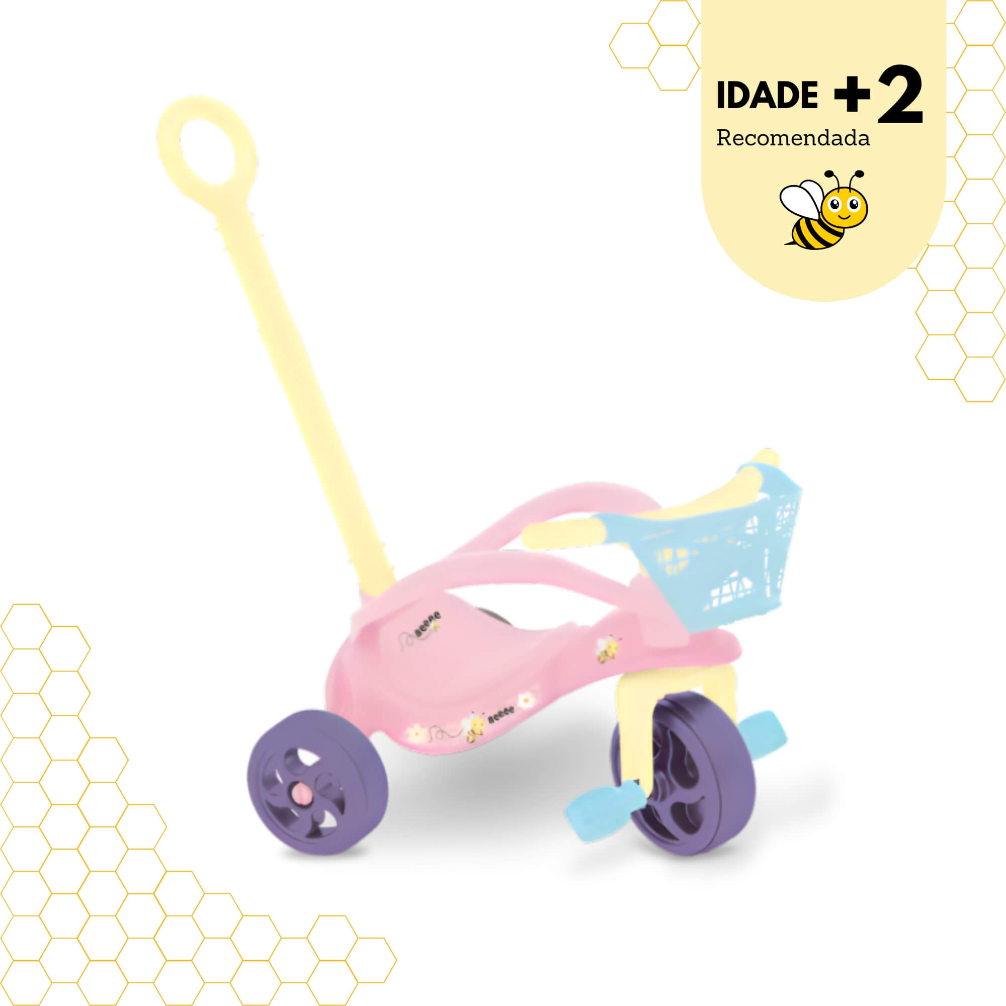 Triciclo Infantil Abelhinha com Empurrador, Proteção e Cestinha Xalingo - 10909