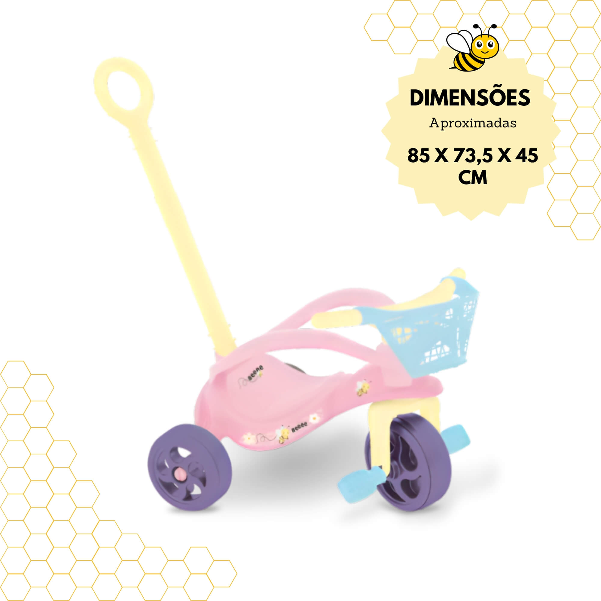 Triciclo Infantil Abelhinha com Empurrador, Proteção e Cestinha Xalingo - 10909