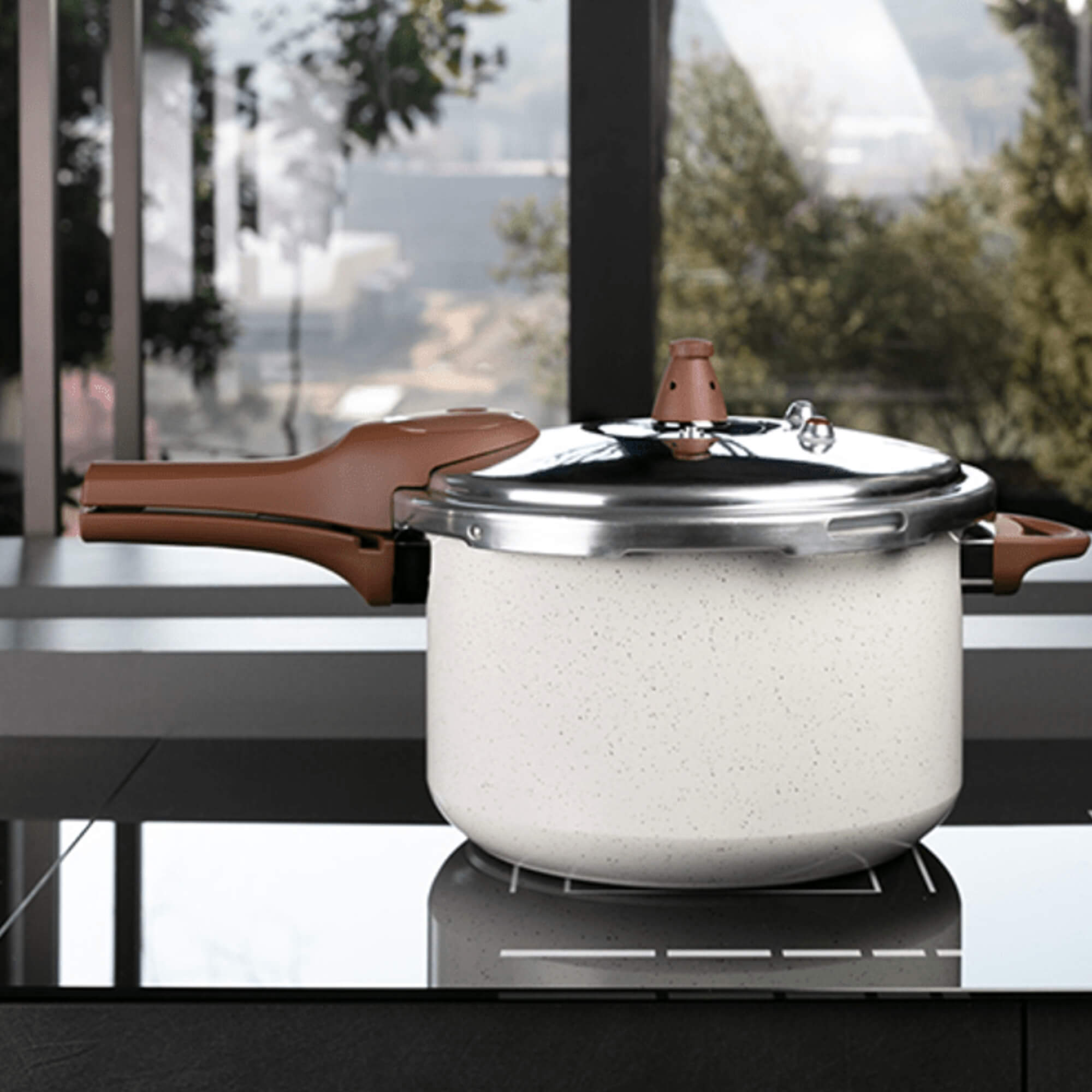 Panela de Pressão 24 cm Ceramic Life Pressure Fundo Indução 6,8 L Vanilla Brinox - 4952/103