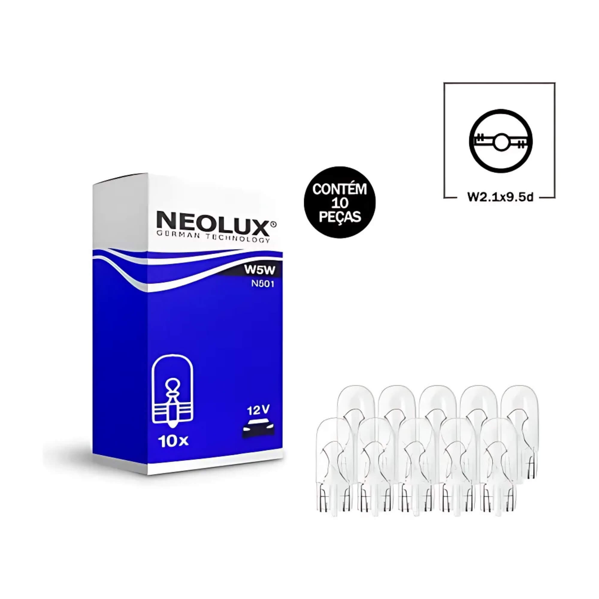 Lâmpada Esmagada T10 5W 12V N501 Caixa com 10 Peças Neolux - NE03160011