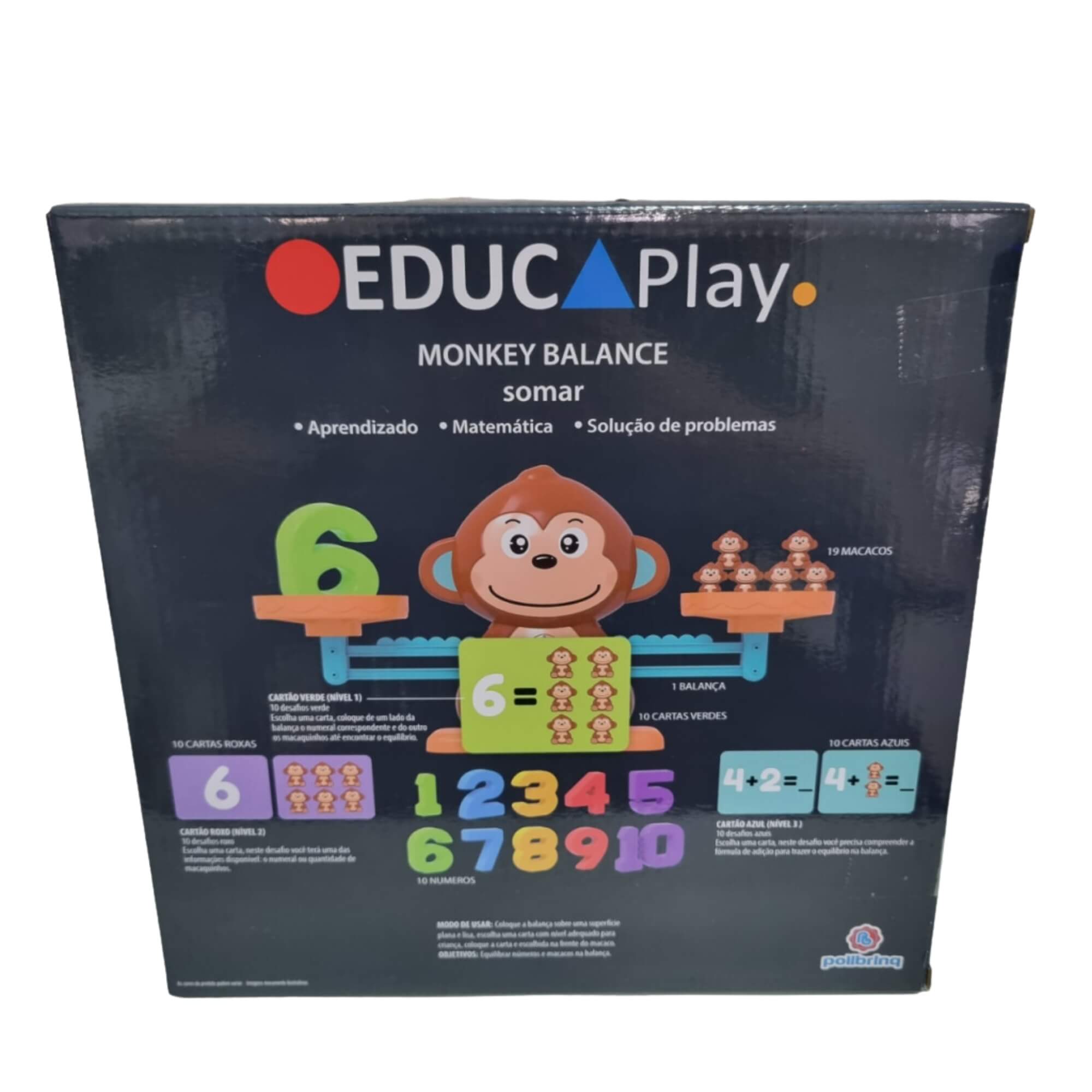 Jogo Recreativo Multijogadores Balança Macaco Aprenda a Somar Educ Play 30 Desafios Polibrinq - PB523