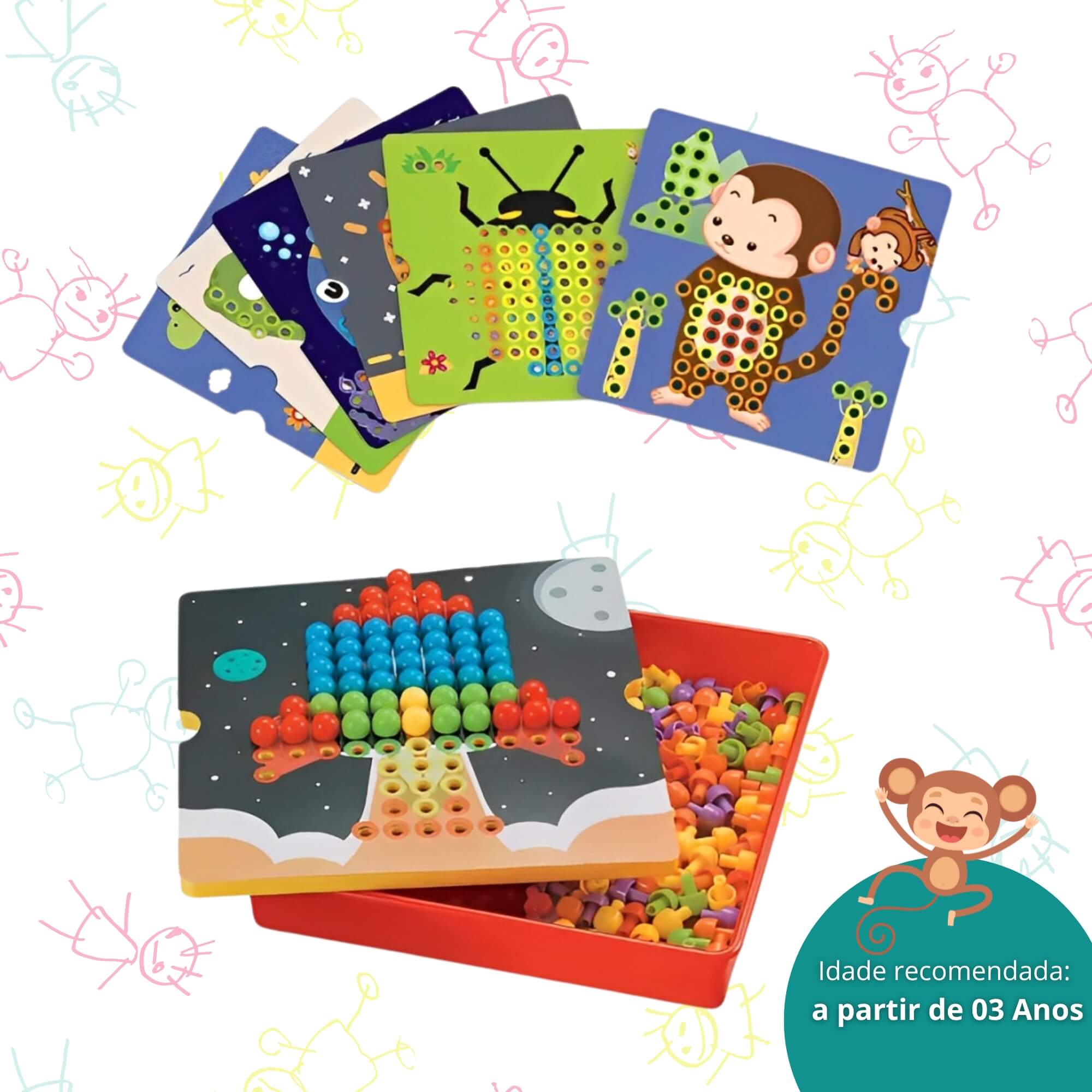 Brinquedo Infantil Educativo de Montar e Desmontar Follow Beads 12 Desafios Polibrinq - BM052