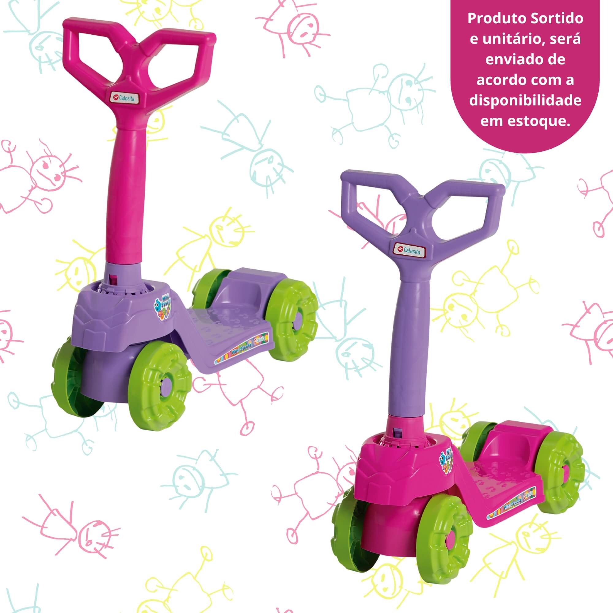 Patinete Infantil Mini Scooty Rosa Modelo Sortido e Único Calesita - 0917