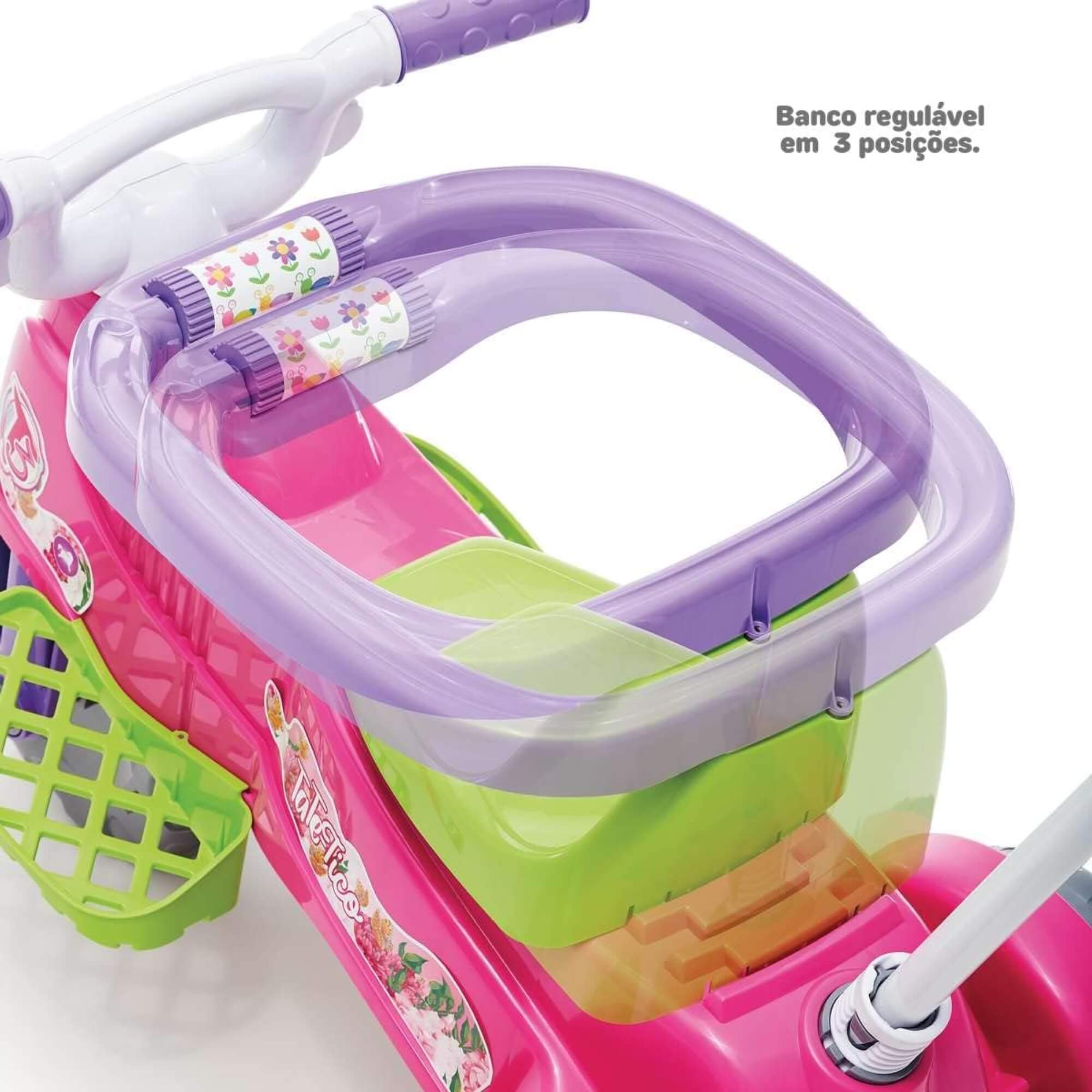 Triciclo Infantil Tatetico Rosa com Empurrador e Pedal 2 em 1 Calesita - 0939