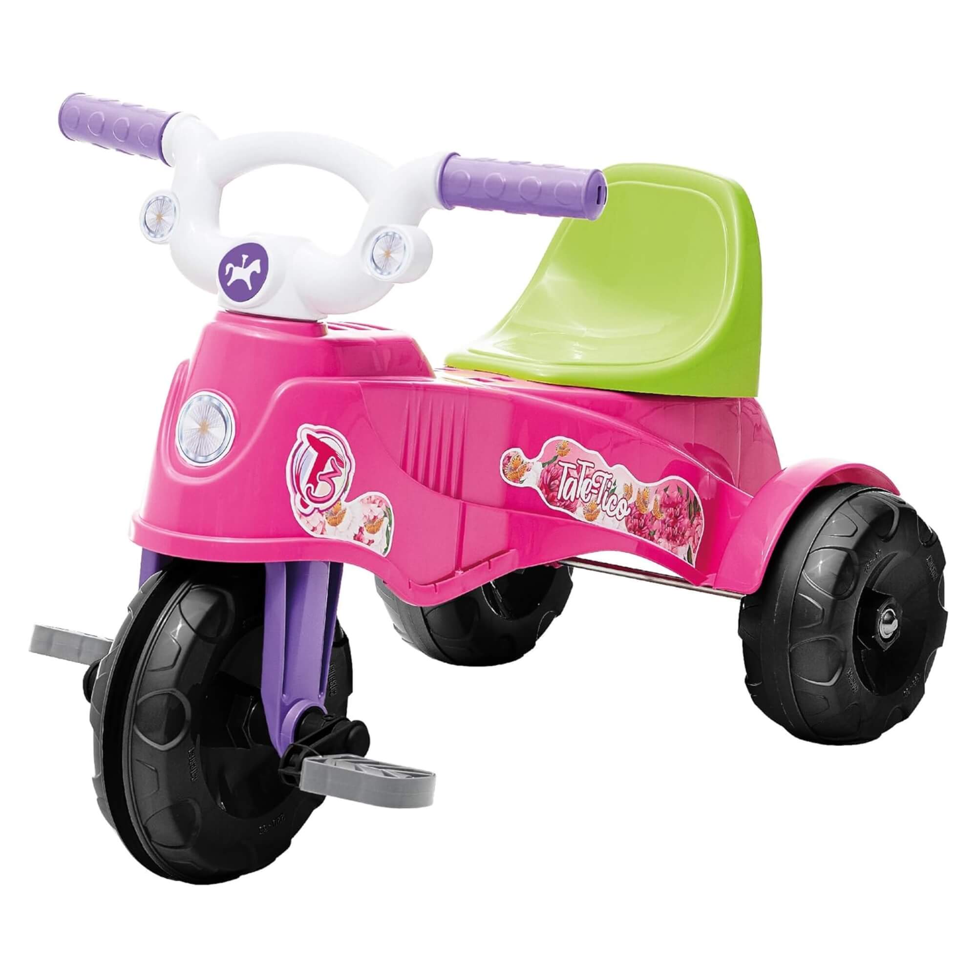 Triciclo Infantil Tatetico Rosa com Empurrador e Pedal 2 em 1 Calesita - 0939