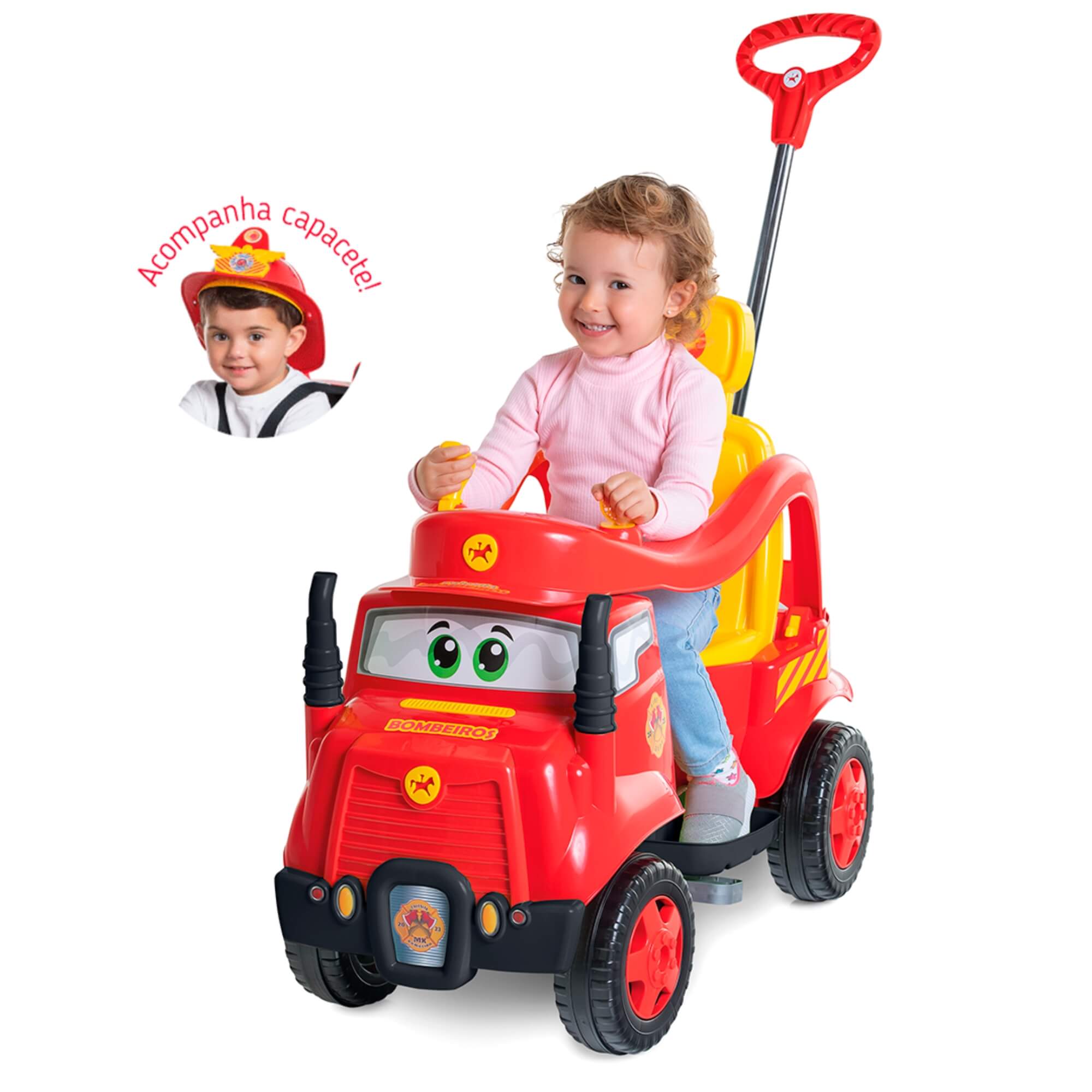 Carrinho de Passeio e Pedal Infantil 2 em 1 MK Bombeiro Calesita - 0979