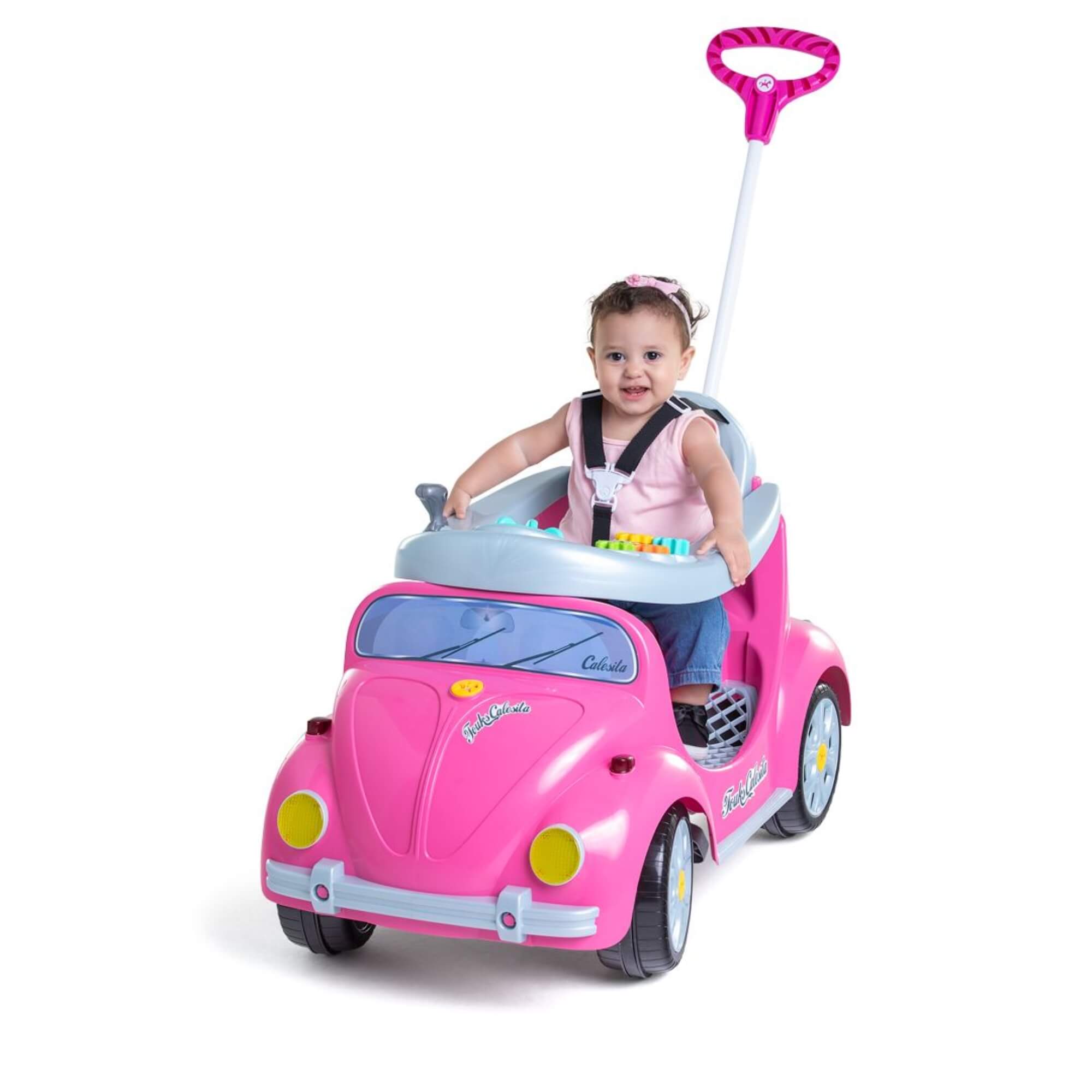 Carrinho de Passeio Infantil Fouks Rosa com Empurrador e Pedal Calesita - 0996