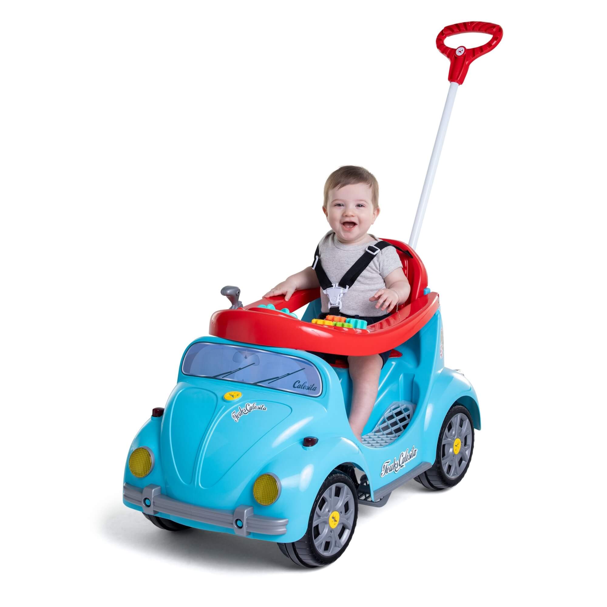 Carrinho de Passeio Infantil Fouks Azul com Empurrador e Pedal Calesita - 0998