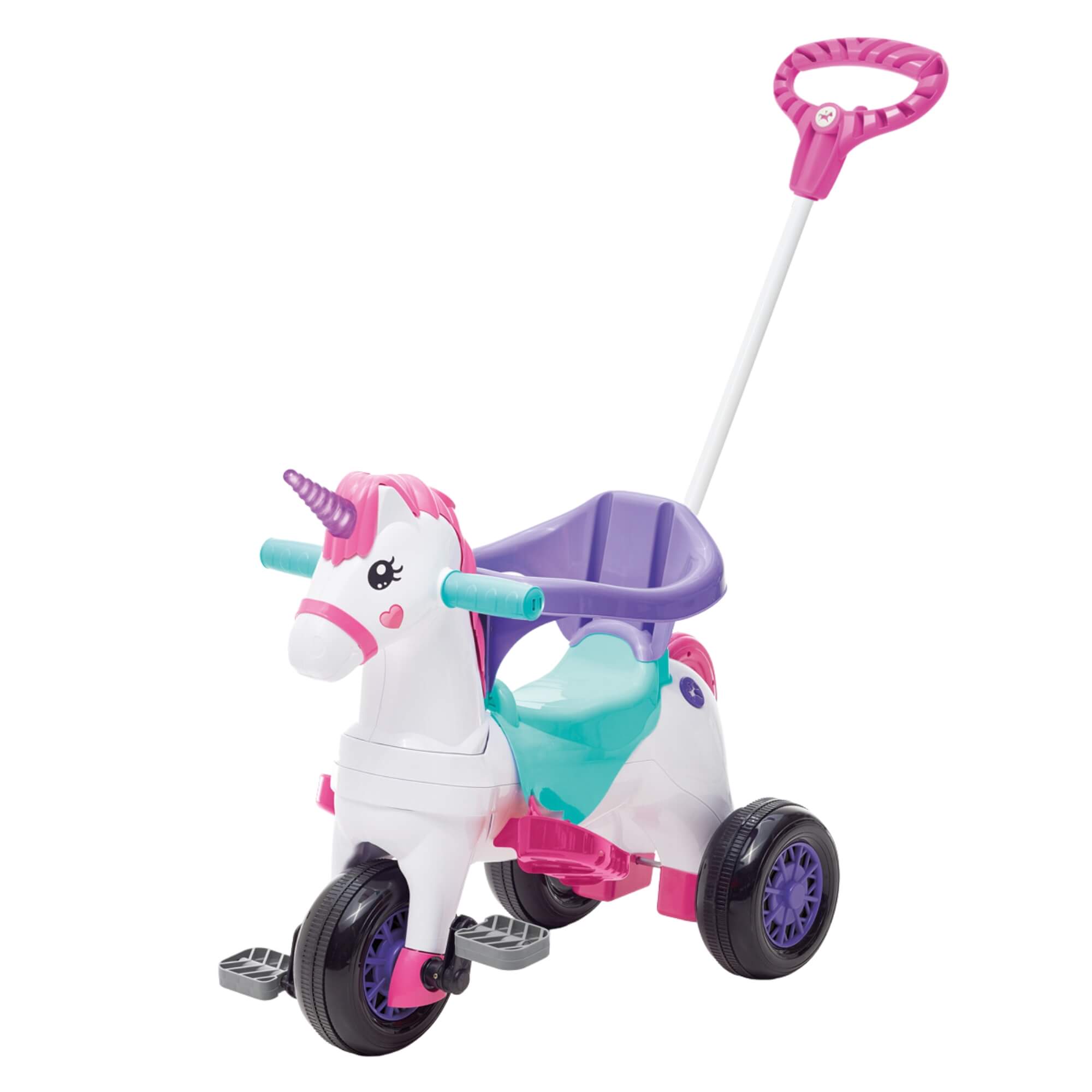Triciclo Infantil Unicórnio Fantasy Rosa com Pedal e Empurrador Calesita - 1001