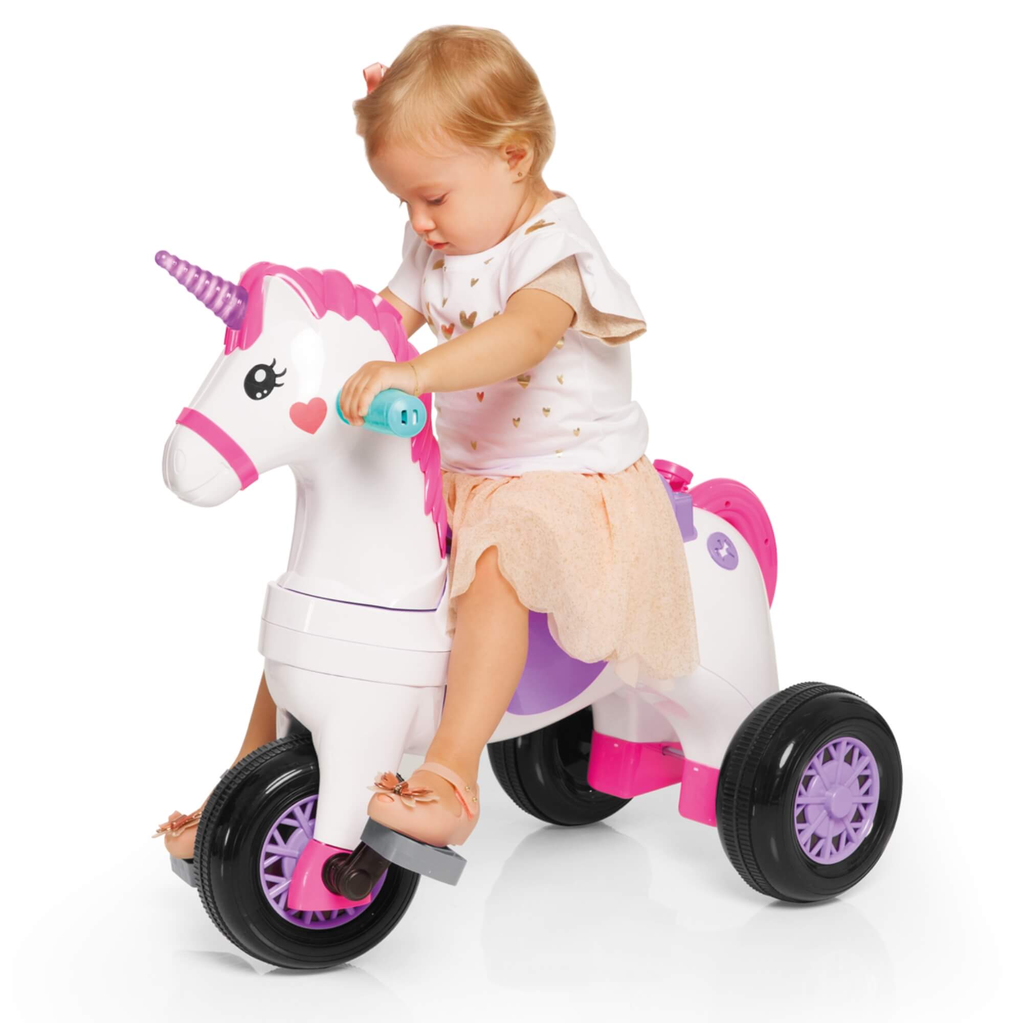 Triciclo Infantil Unicórnio Fantasy Rosa com Pedal e Empurrador Calesita - 1001