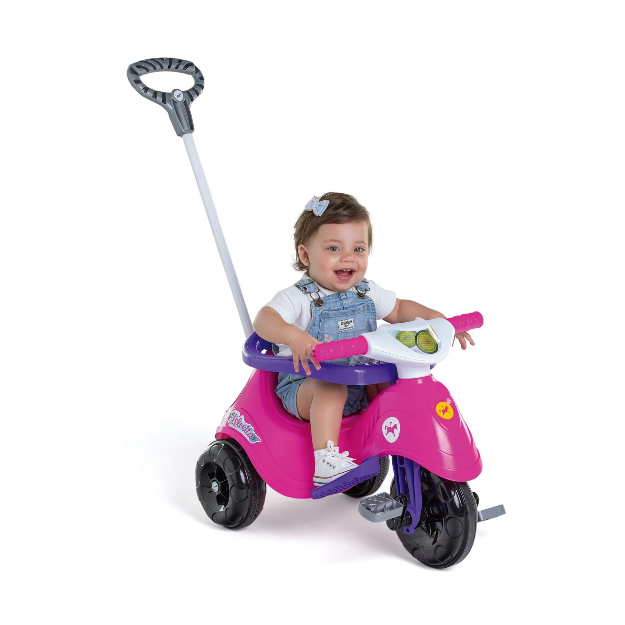 Triciclo Infantil Lelecita Rosa com Pedal e Empurrador Calesita - 1006