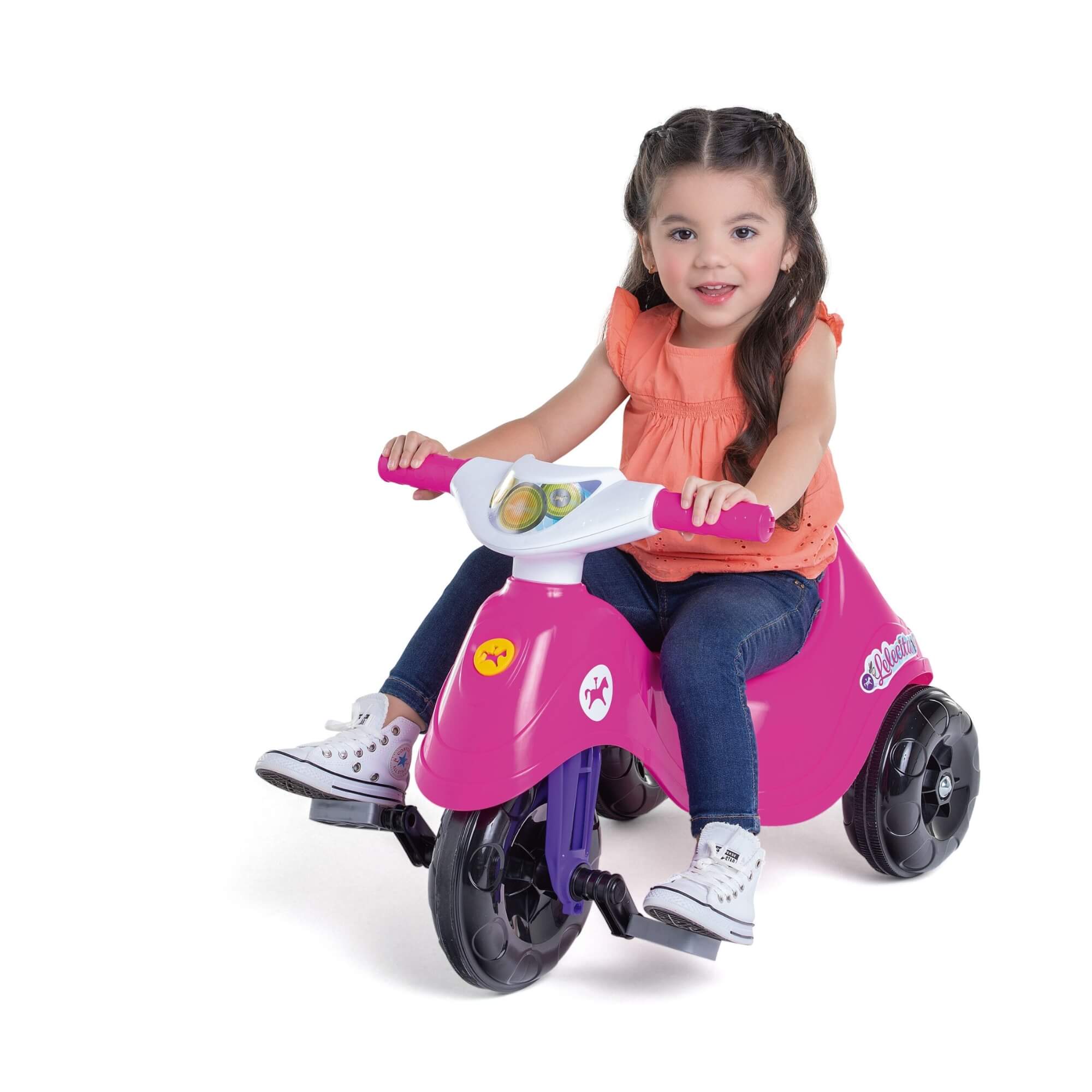 Triciclo Infantil Lelecita Rosa com Pedal e Empurrador Calesita - 1006