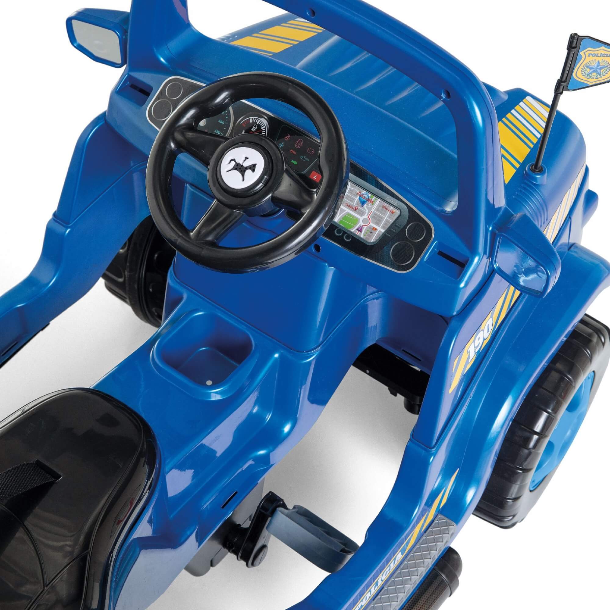 Carrinho Infantil de Passeio e Pedal Diipi Polícia com Empurrador Calesita - 1019