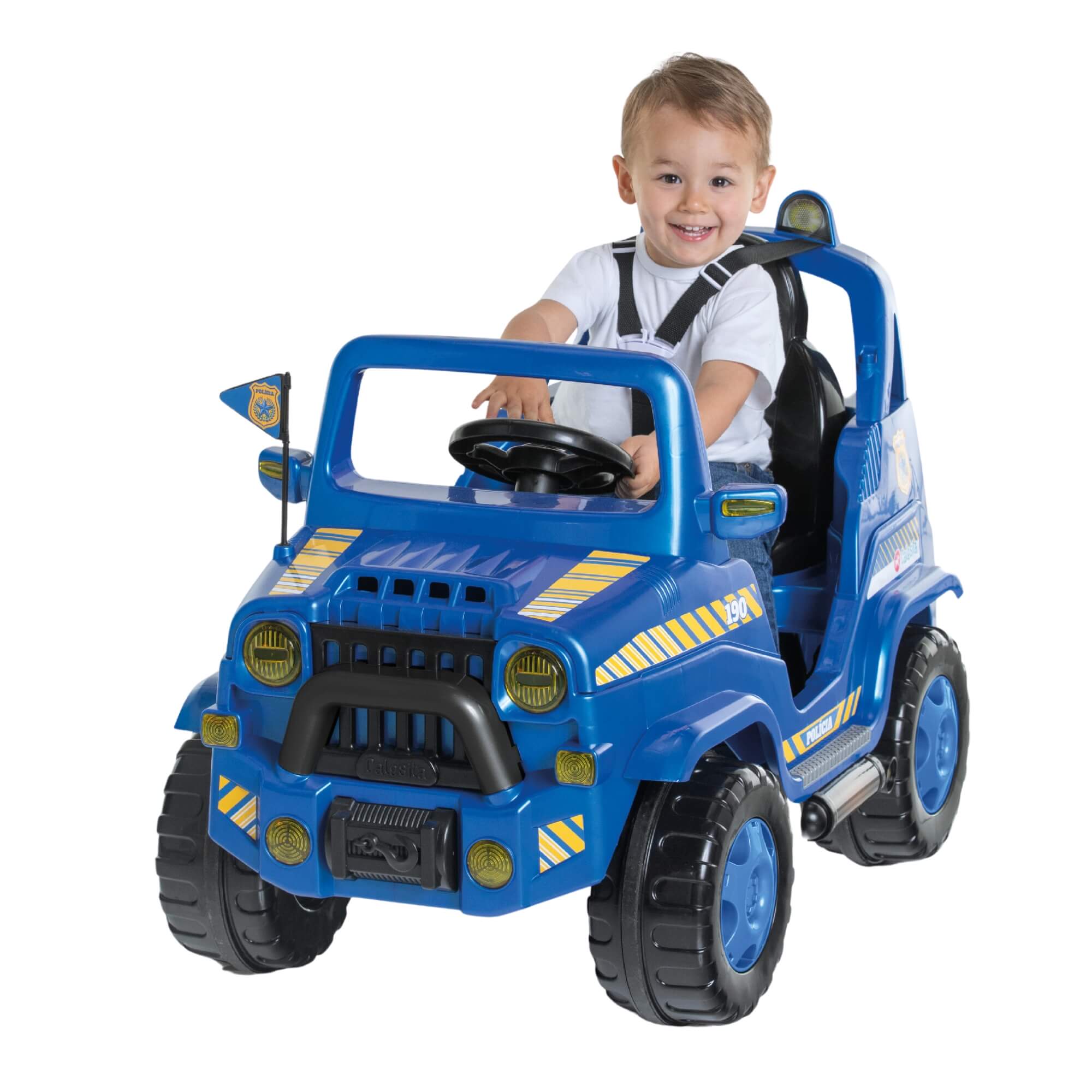 Carrinho Infantil de Passeio e Pedal Diipi Polícia com Empurrador Calesita - 1019