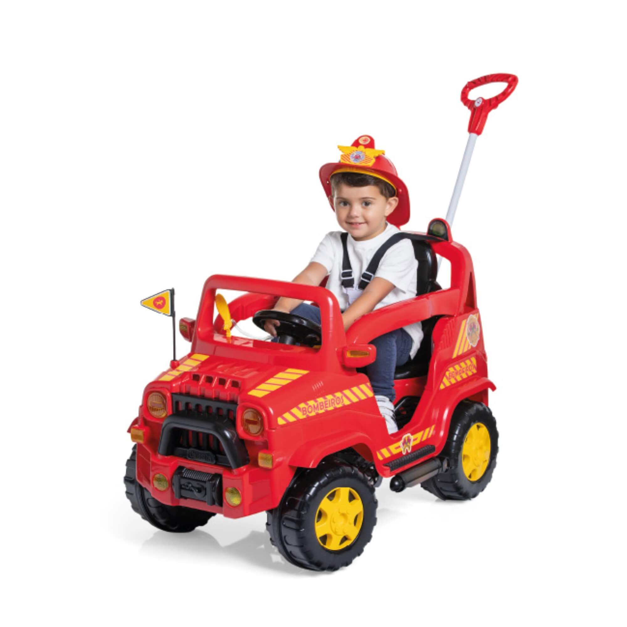 Carrinho de Passeio e Pedal Diipi Bombeiro com Empurrador Calesita - 1020