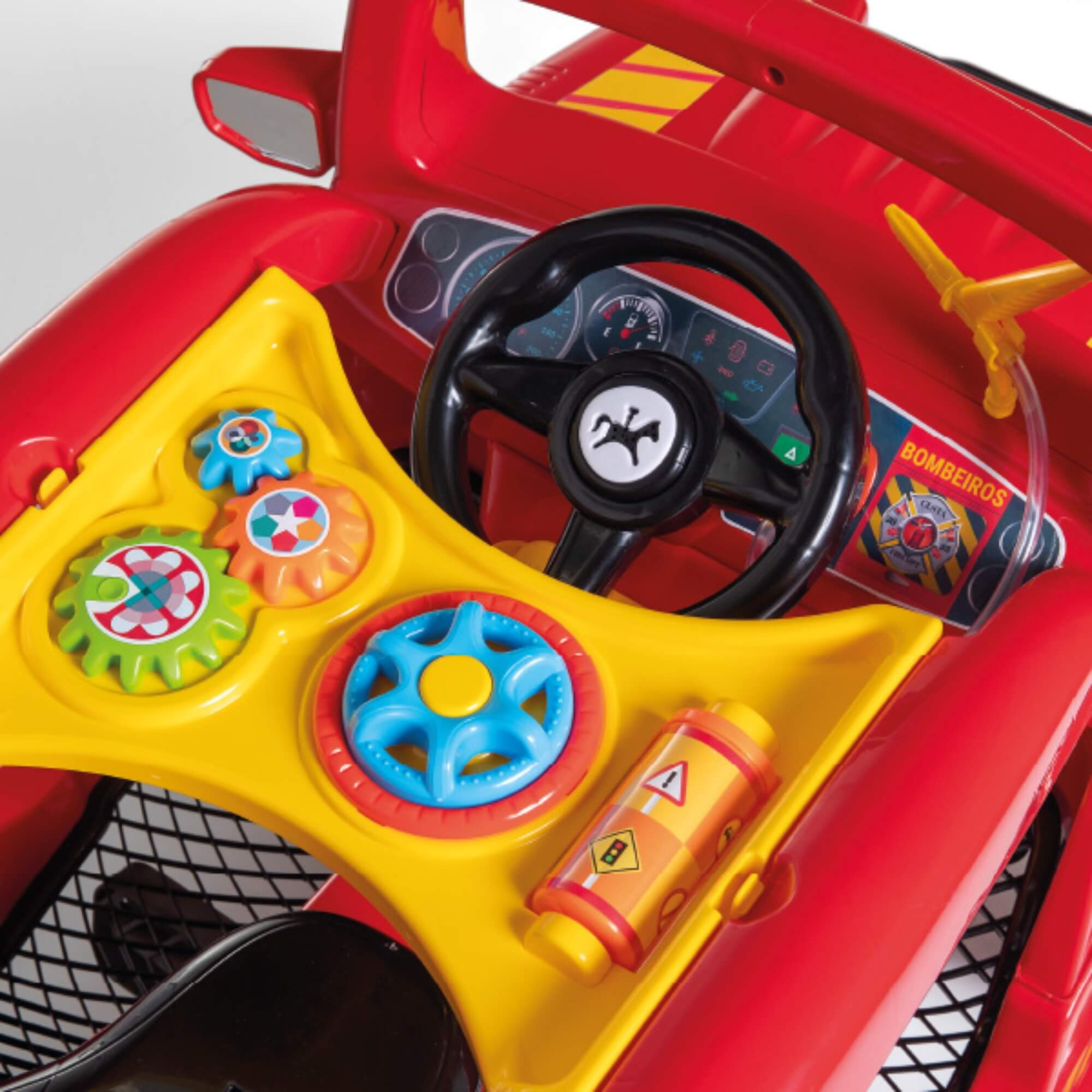 Carrinho de Passeio e Pedal Diipi Bombeiro com Empurrador Calesita - 1020