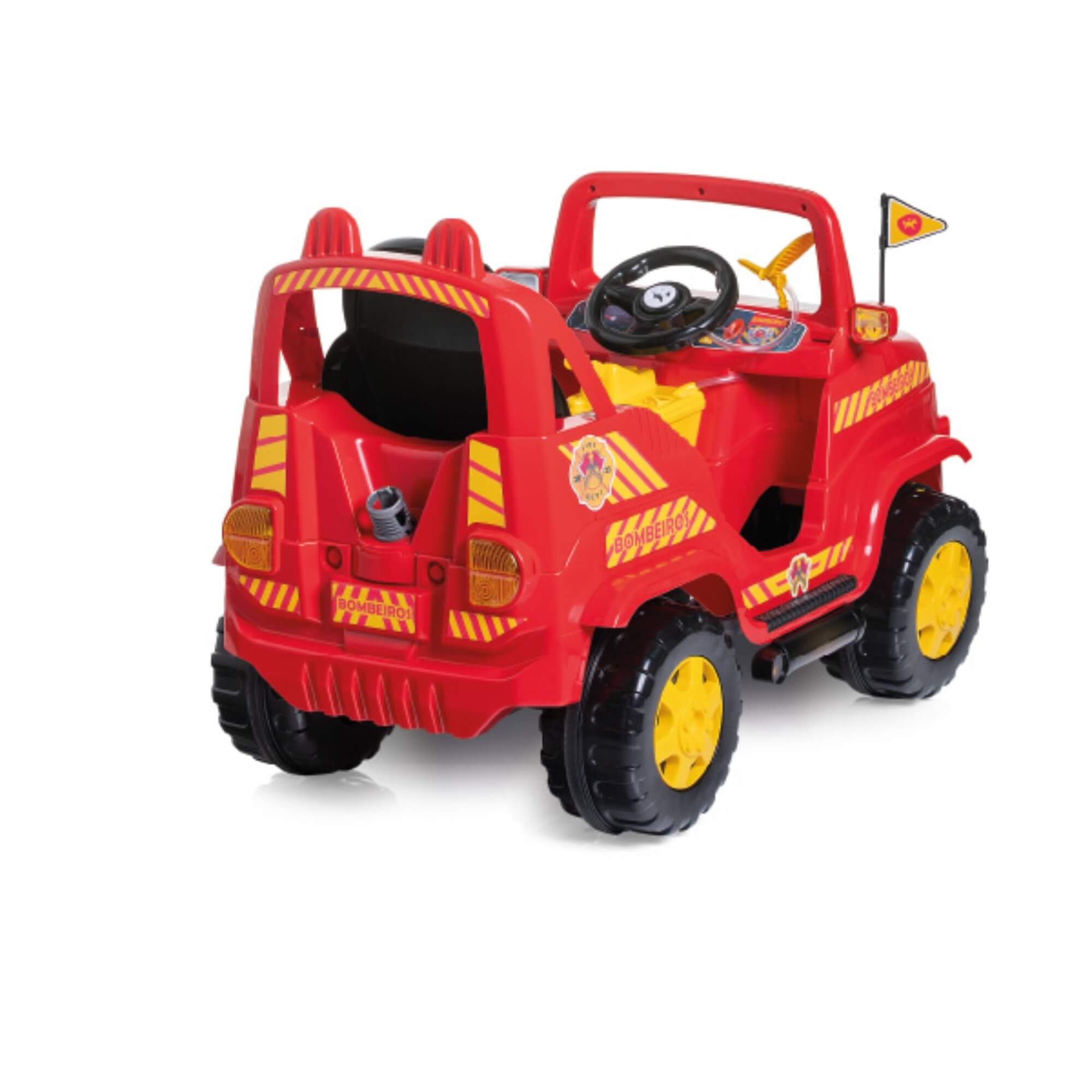 Carrinho de Passeio e Pedal Diipi Bombeiro com Empurrador Calesita - 1020