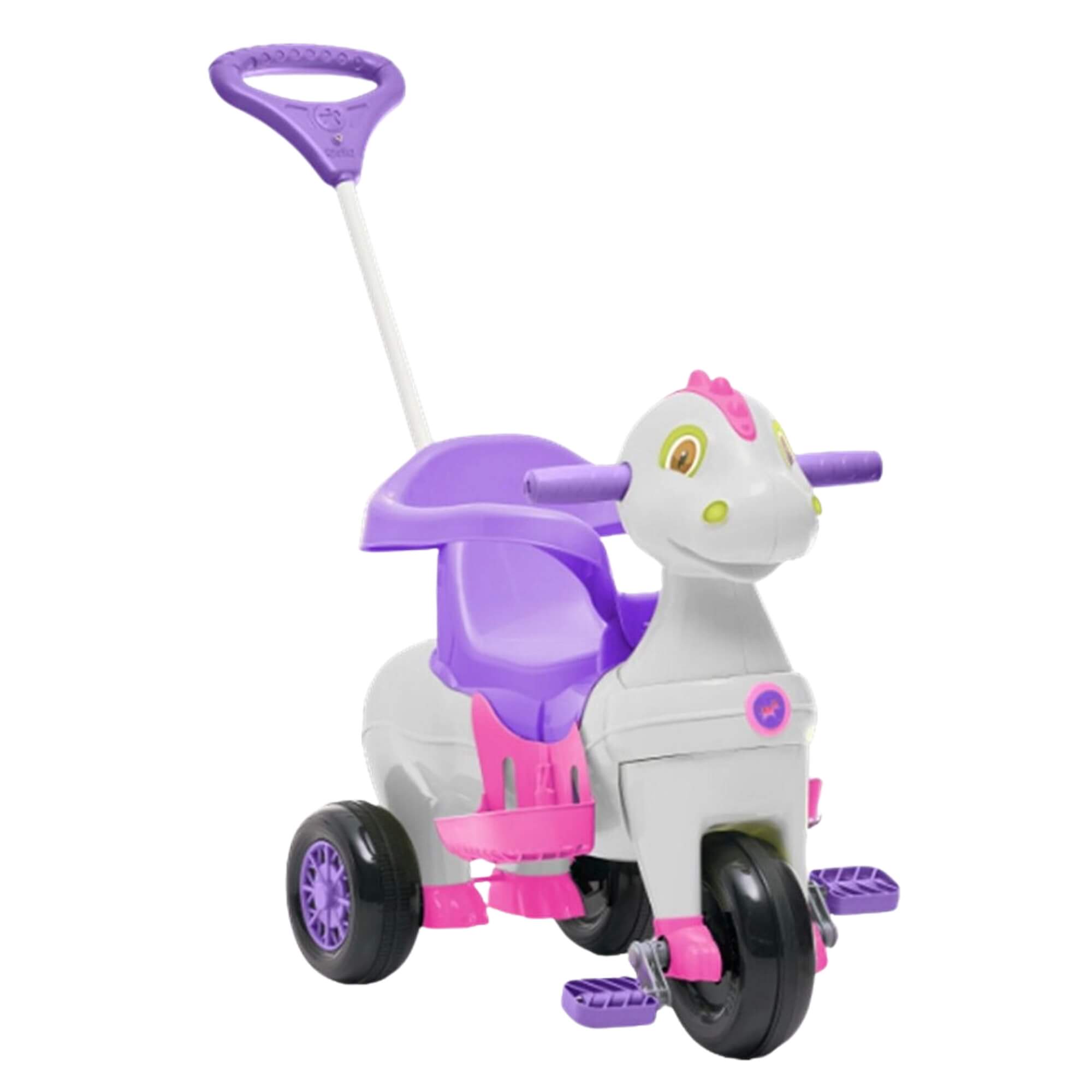 Triciclo Infantil Carrinho de Passeio Didino Rosa com Pedal e Empurrador Calesita - 1022