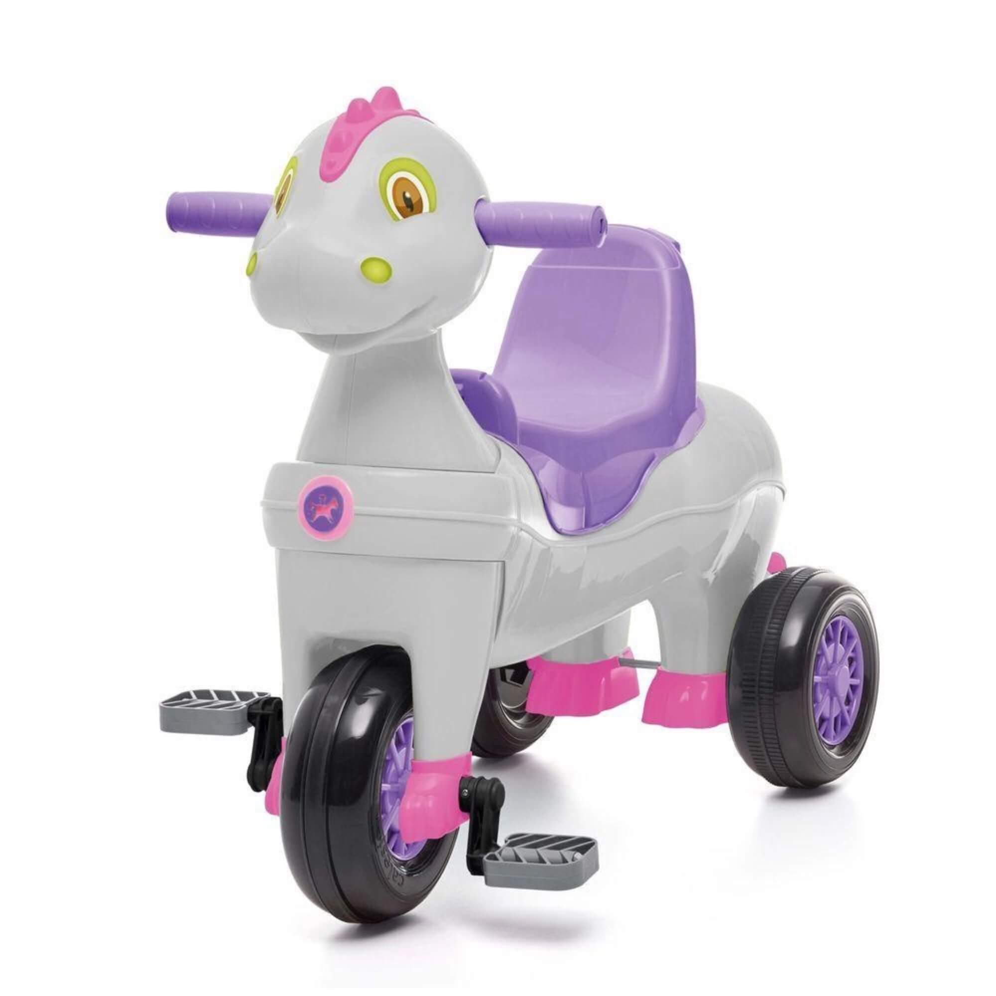 Triciclo Infantil Carrinho de Passeio Didino Rosa com Pedal e Empurrador Calesita - 1022