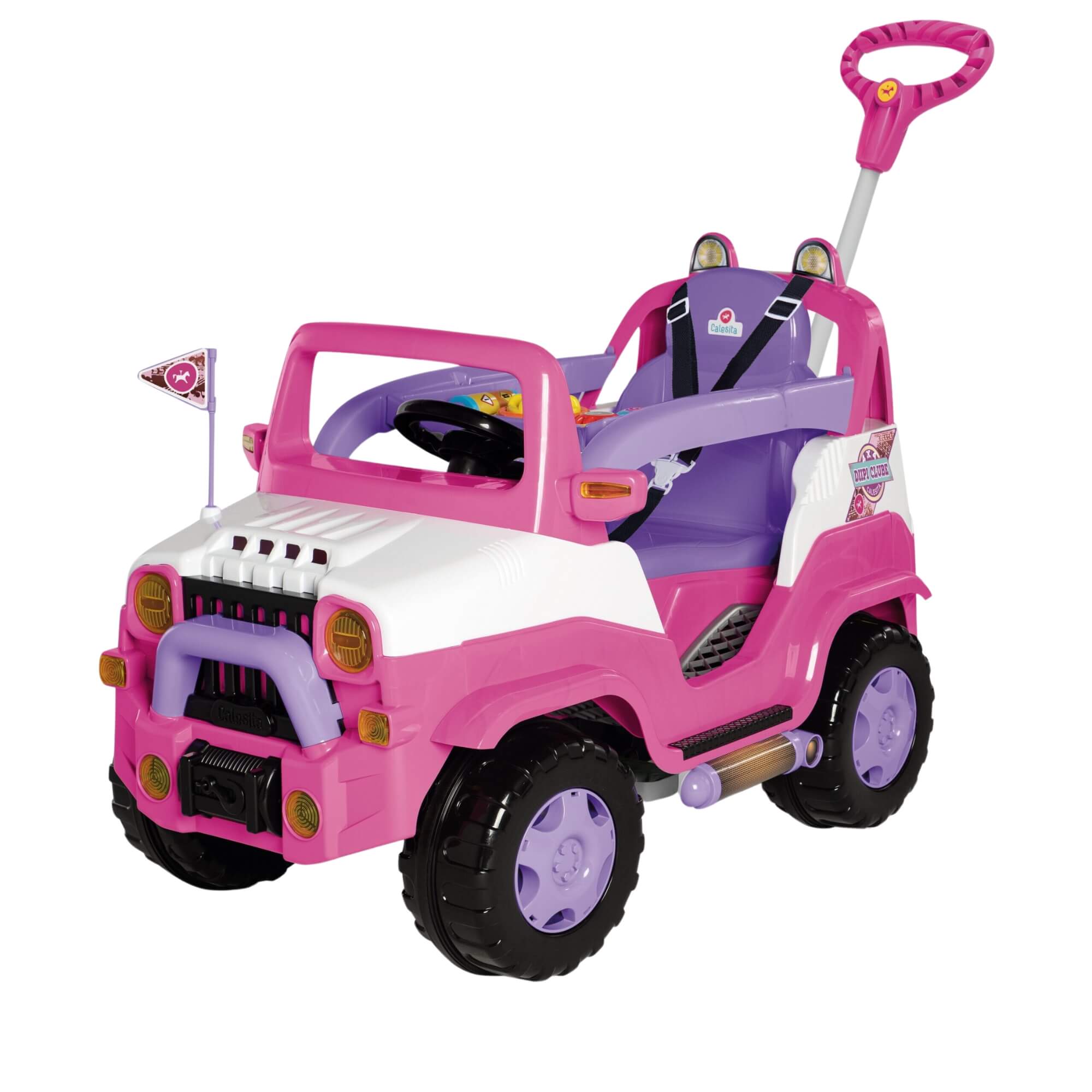 Carrinho de Passeio Infantil Diipi Rosa com Pedal e Empurrador Calesita - 1028