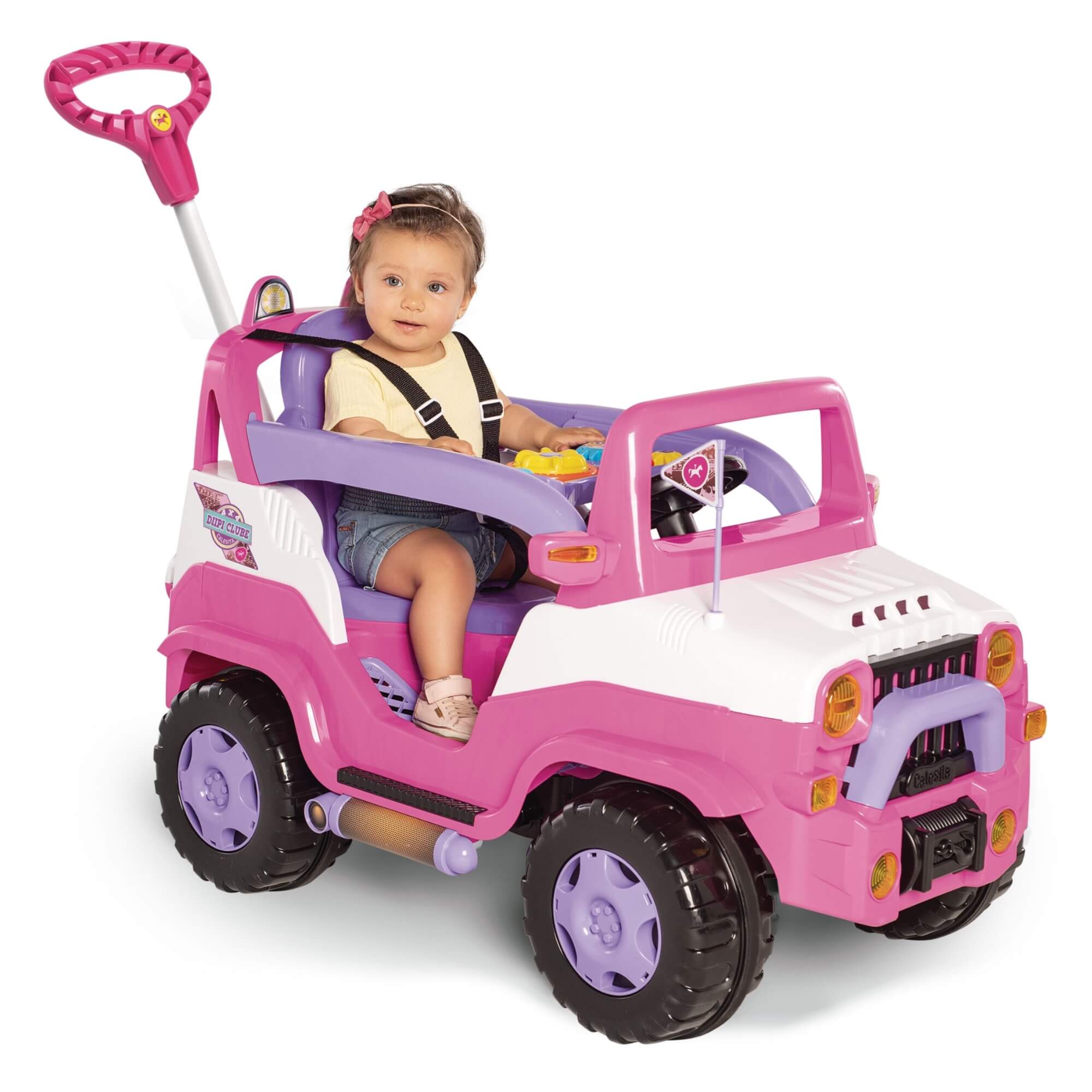 Carrinho de Passeio Infantil Diipi Rosa com Pedal e Empurrador Calesita - 1028
