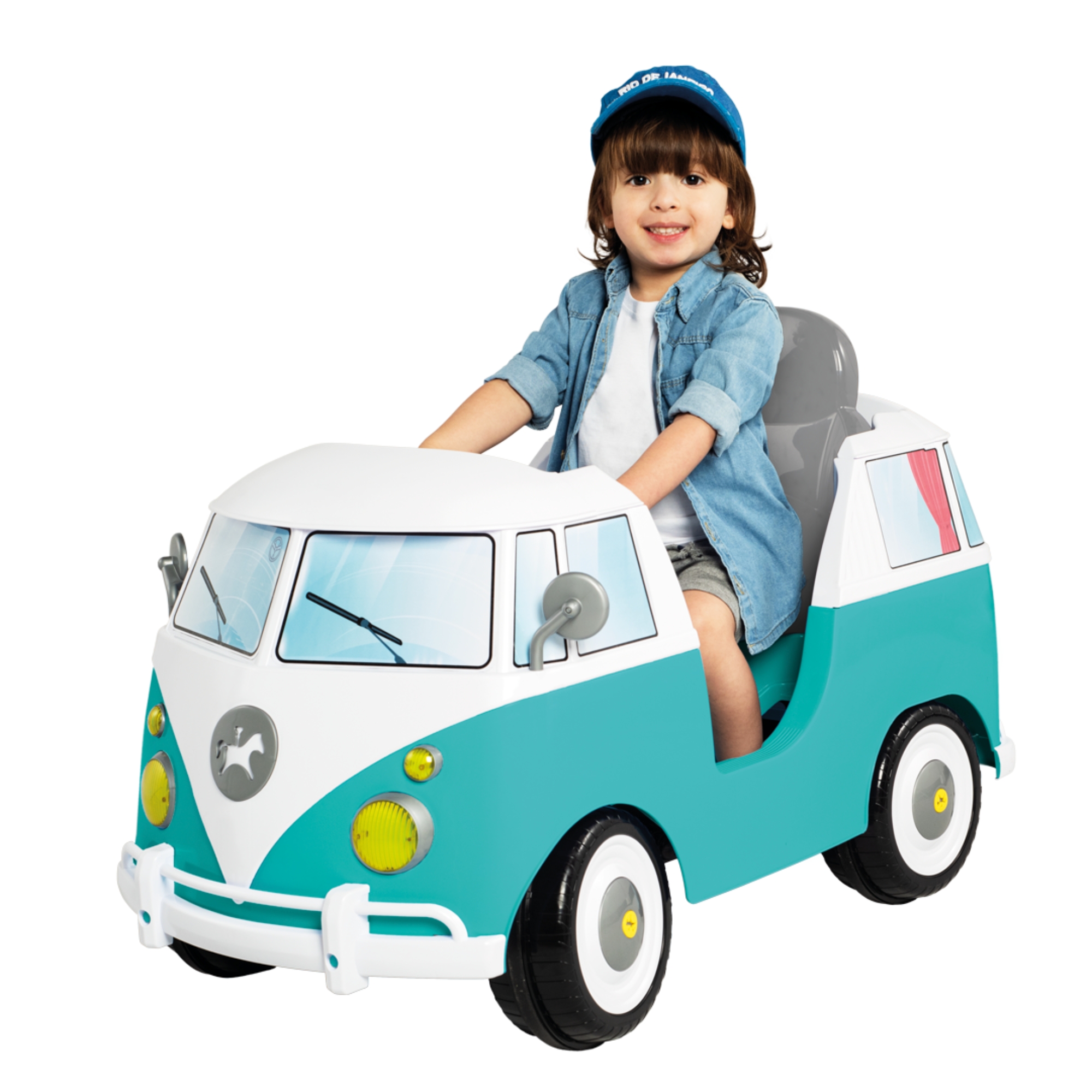 Carrinho de Passeio Kombina Azul com Pedal e Empurrador Calesita - 1029