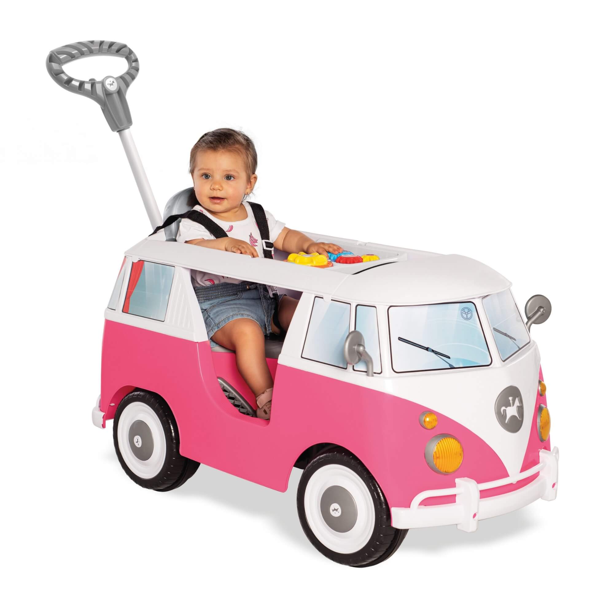 Carrinho de Passeio e Pedal Infantil Kombina Rosa com Empurrador Calesita - 1030