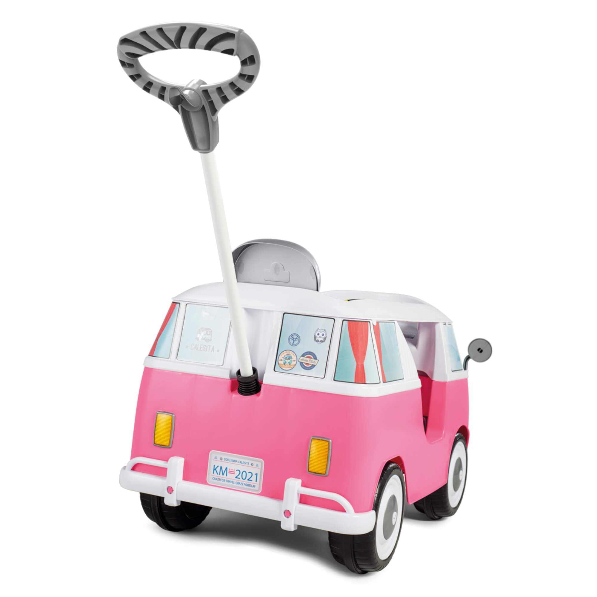 Carrinho de Passeio e Pedal Infantil Kombina Rosa com Empurrador Calesita - 1030