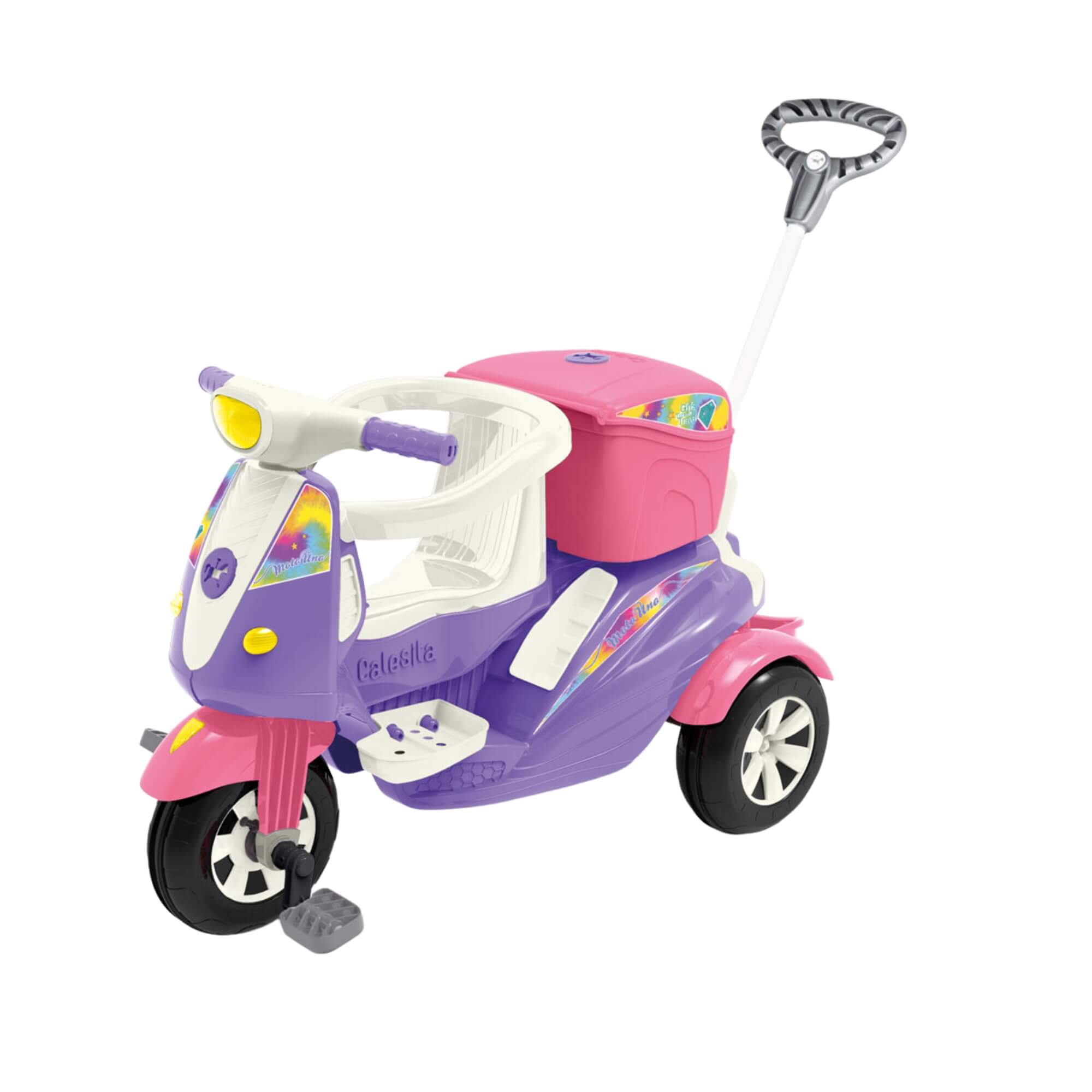 Triciclo Infantil Moto Uno Rosa com Pedal e Empurrador Calesita - 1036