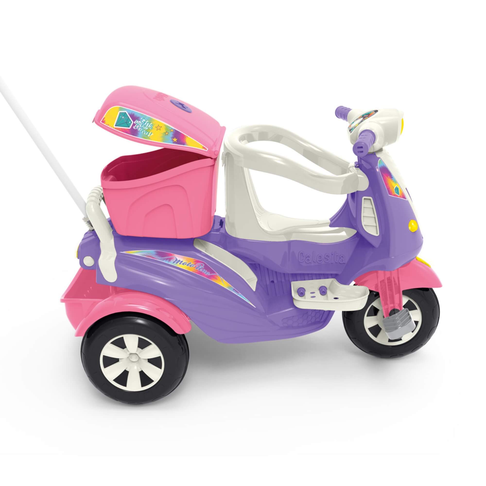 Triciclo Infantil Moto Uno Rosa com Pedal e Empurrador Calesita - 1036