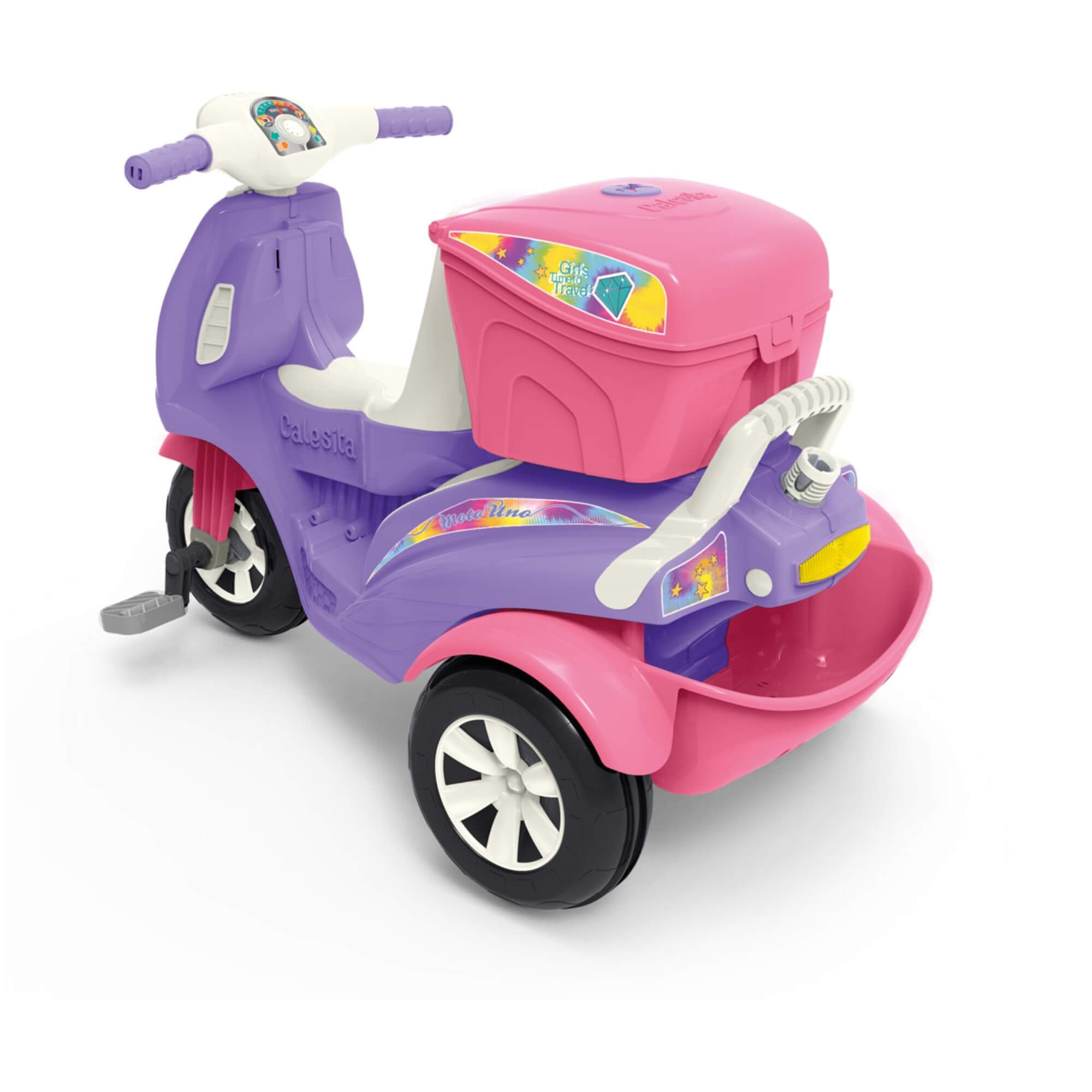 Triciclo Infantil Moto Uno Rosa com Pedal e Empurrador Calesita - 1036
