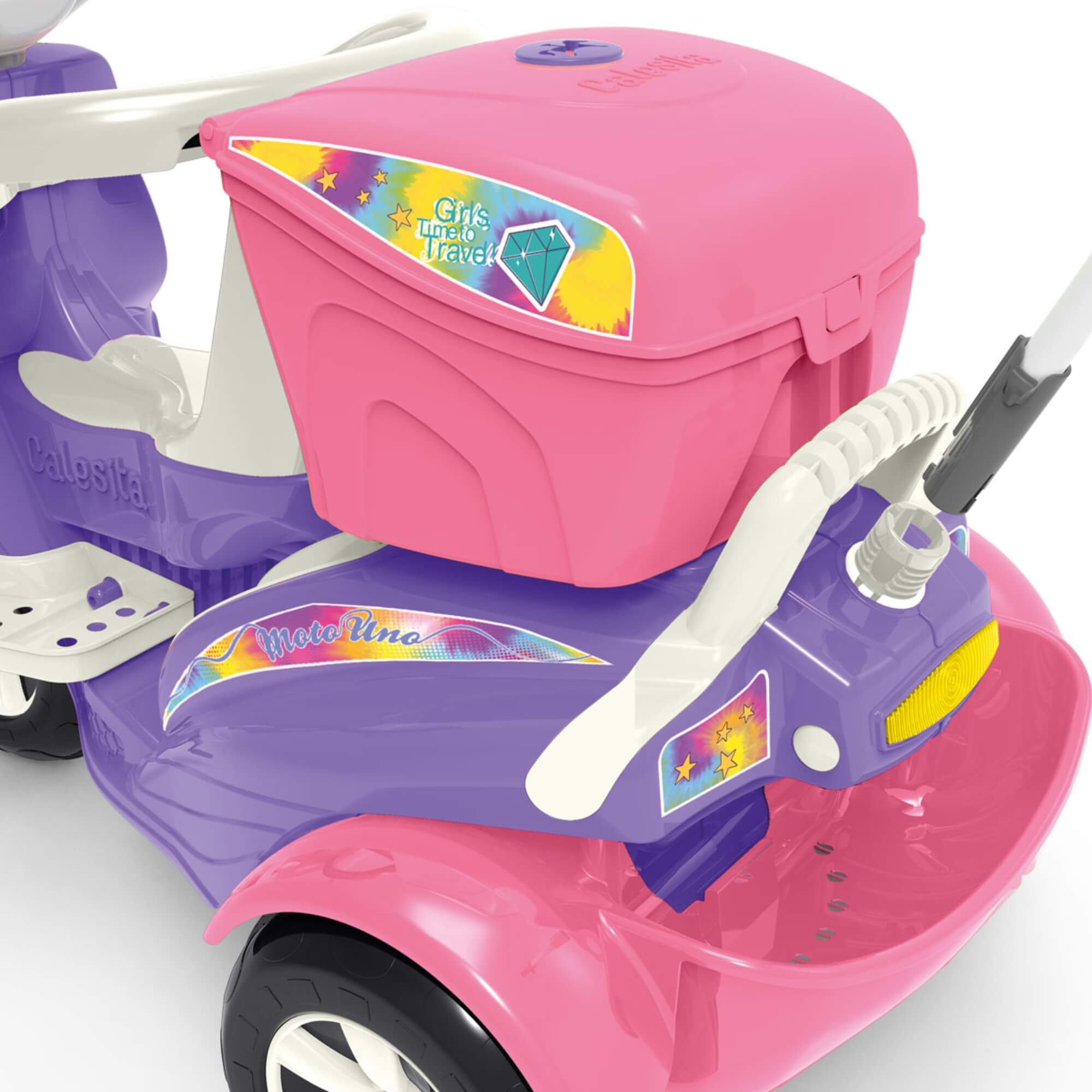 Triciclo Infantil Moto Uno Rosa com Pedal e Empurrador Calesita - 1036