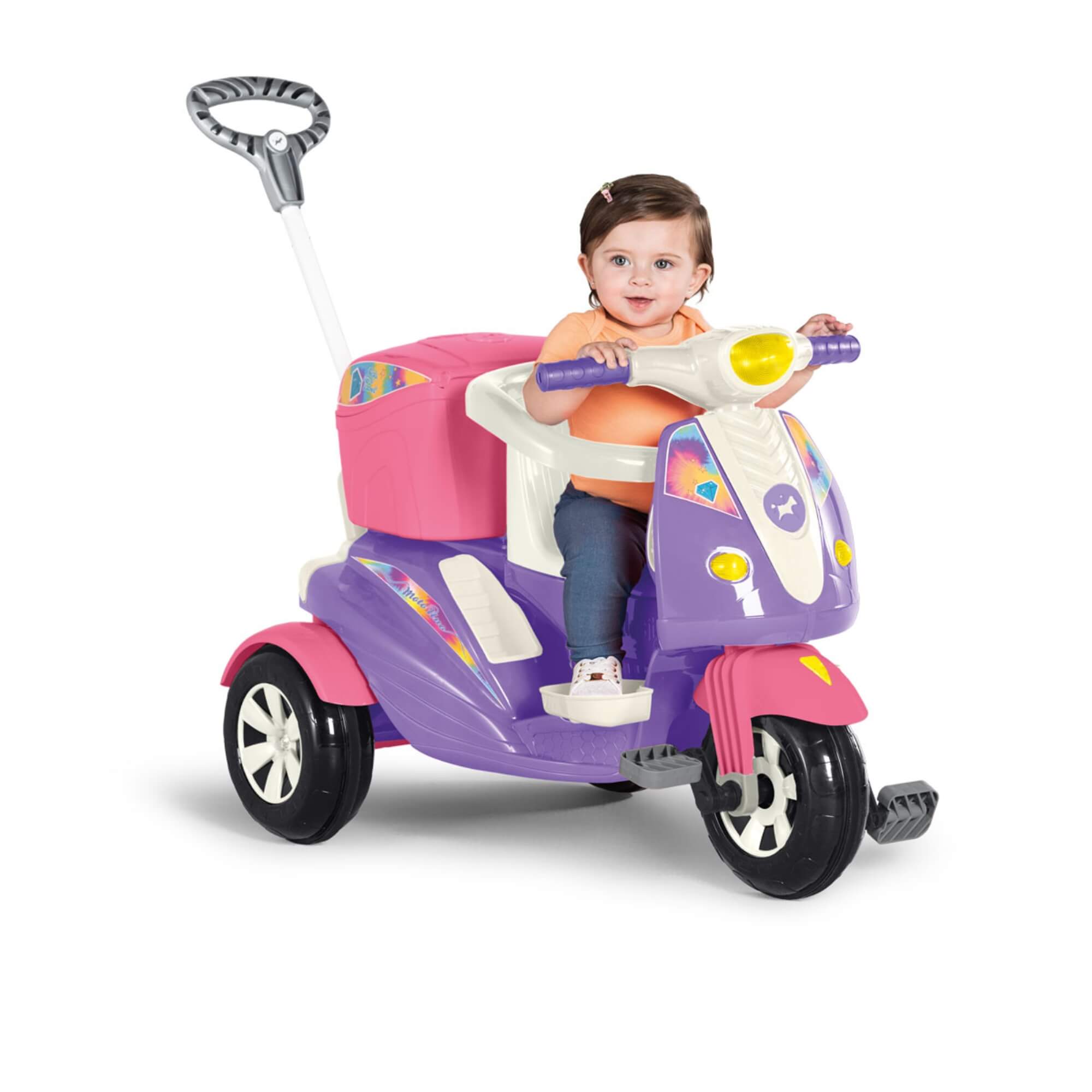 Triciclo Infantil Moto Uno Rosa com Pedal e Empurrador Calesita - 1036