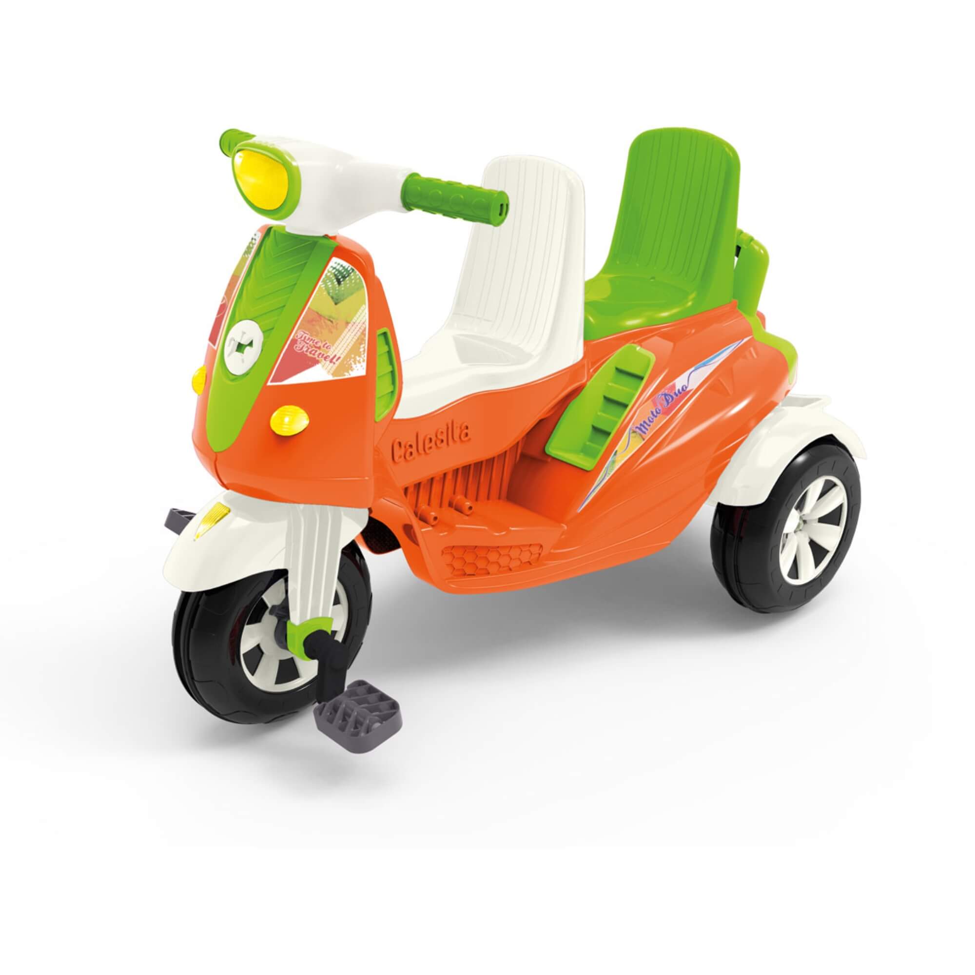 Triciclo com Pedal e Empurrador Moto Duo Dois Lugares Calesita - 1037