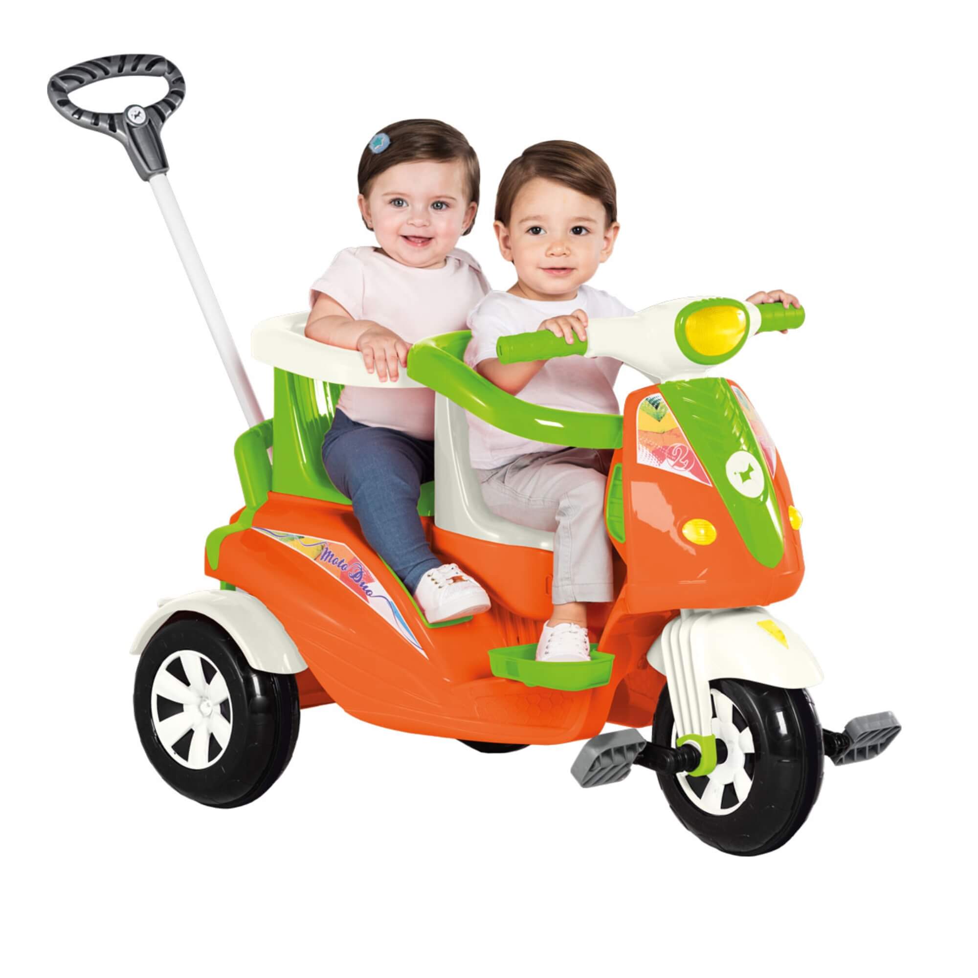 Triciclo com Pedal e Empurrador Moto Duo Dois Lugares Calesita - 1037