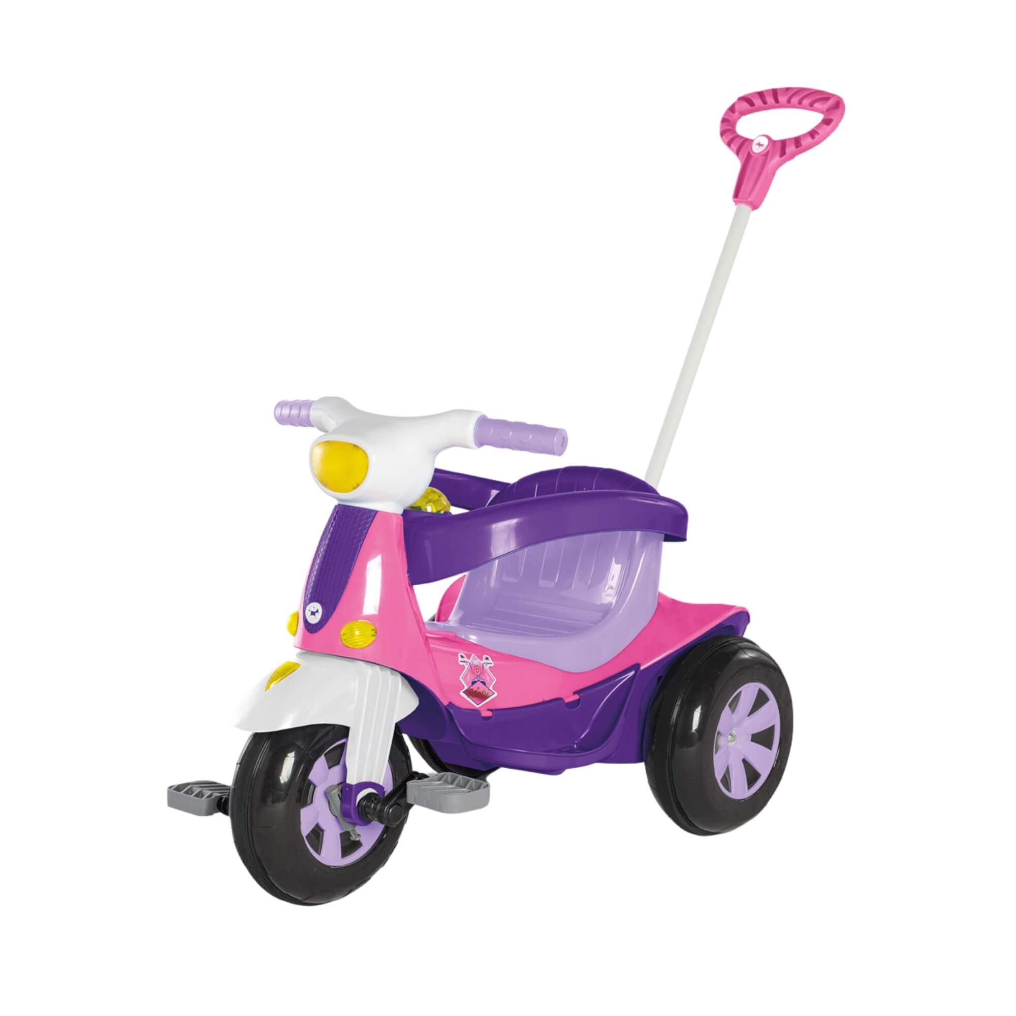 Triciclo Infantil Velomoto Rosa com Pedal e Empurrador Calesita - 1041