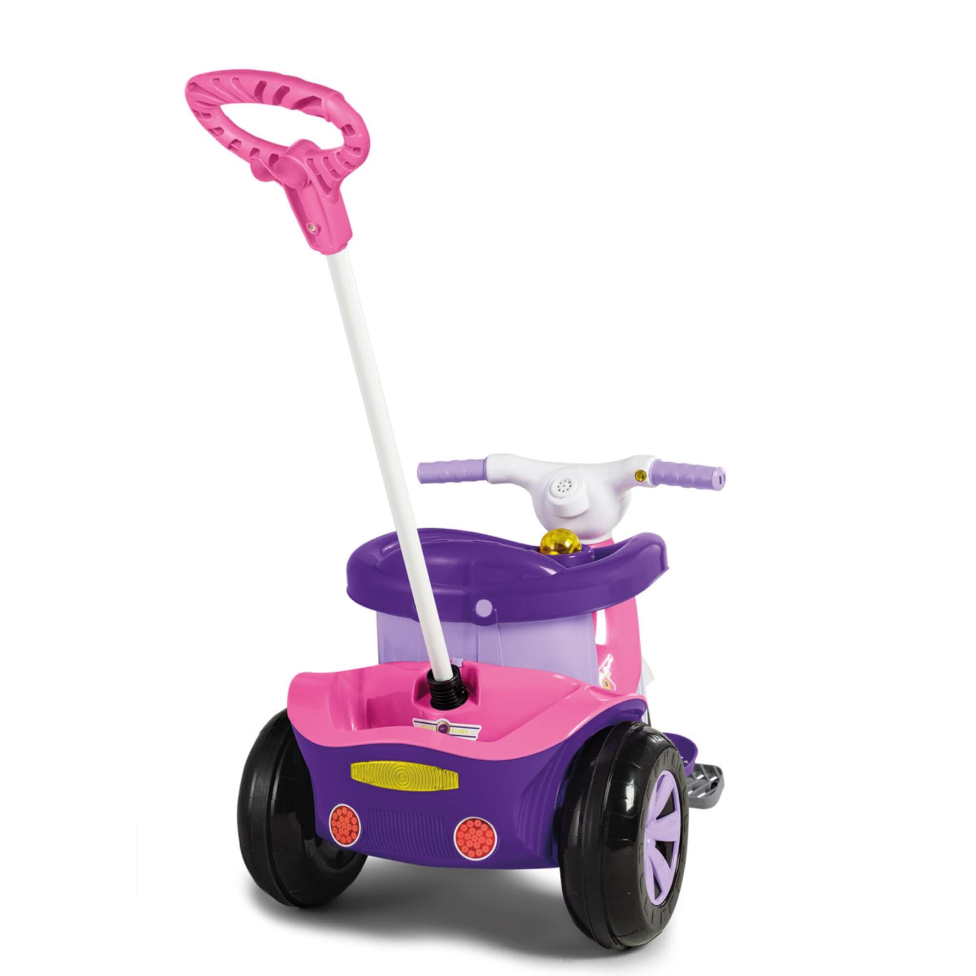 Triciclo Infantil Velomoto Rosa com Pedal e Empurrador Calesita - 1041