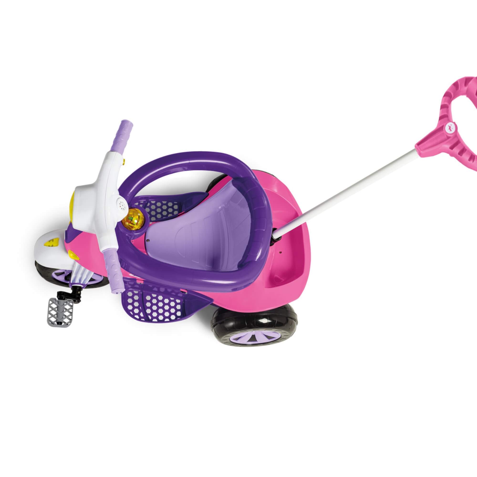 Triciclo Infantil Velomoto Rosa com Pedal e Empurrador Calesita - 1041