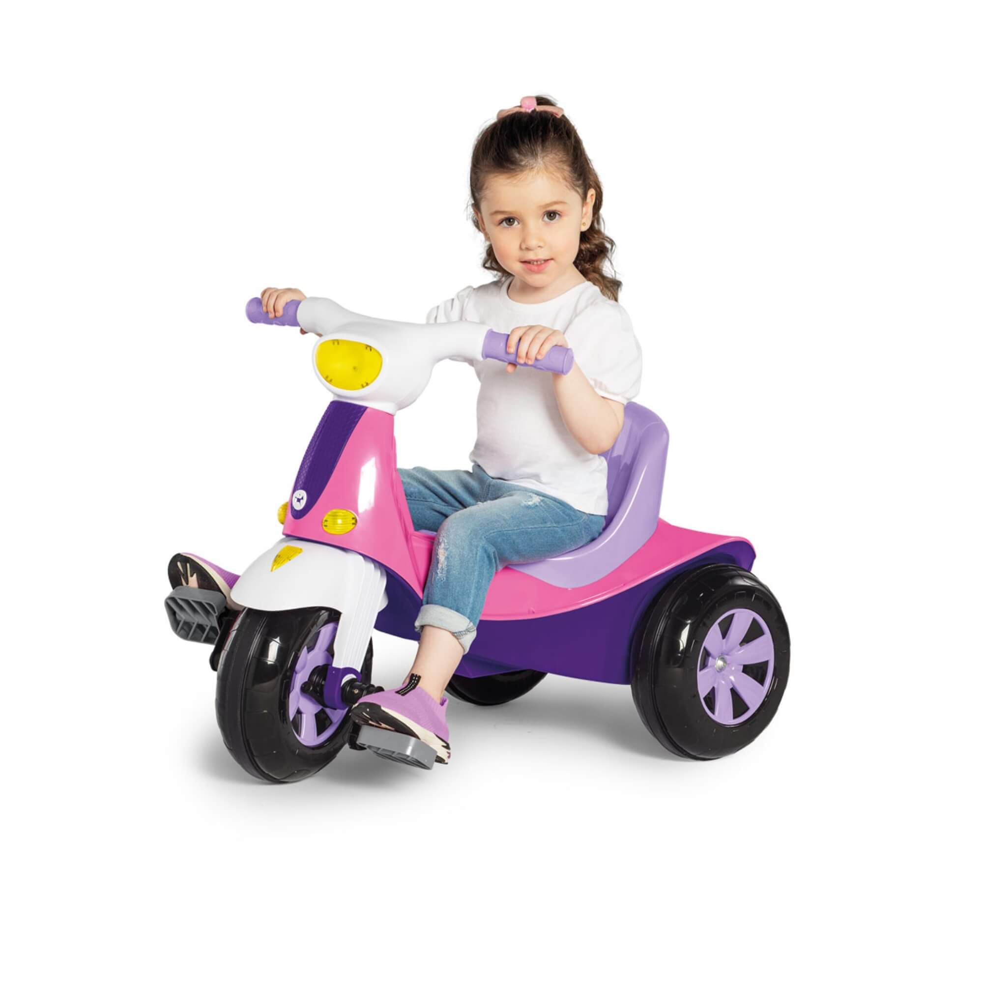 Triciclo Infantil Velomoto Rosa com Pedal e Empurrador Calesita - 1041
