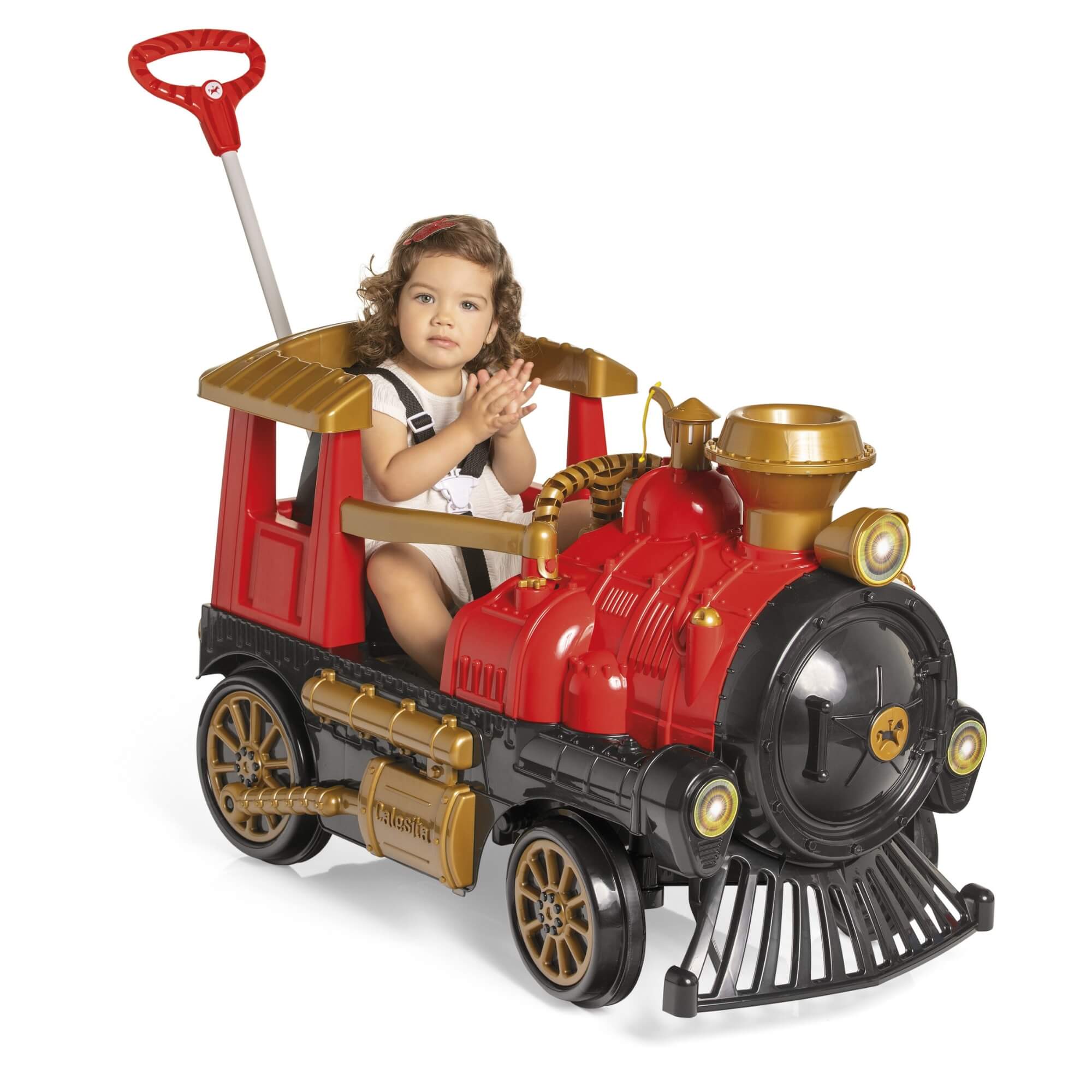 Carrinho de Passeio e Pedal Infantil Locomotiva com Empurrador Calesita - 1043
